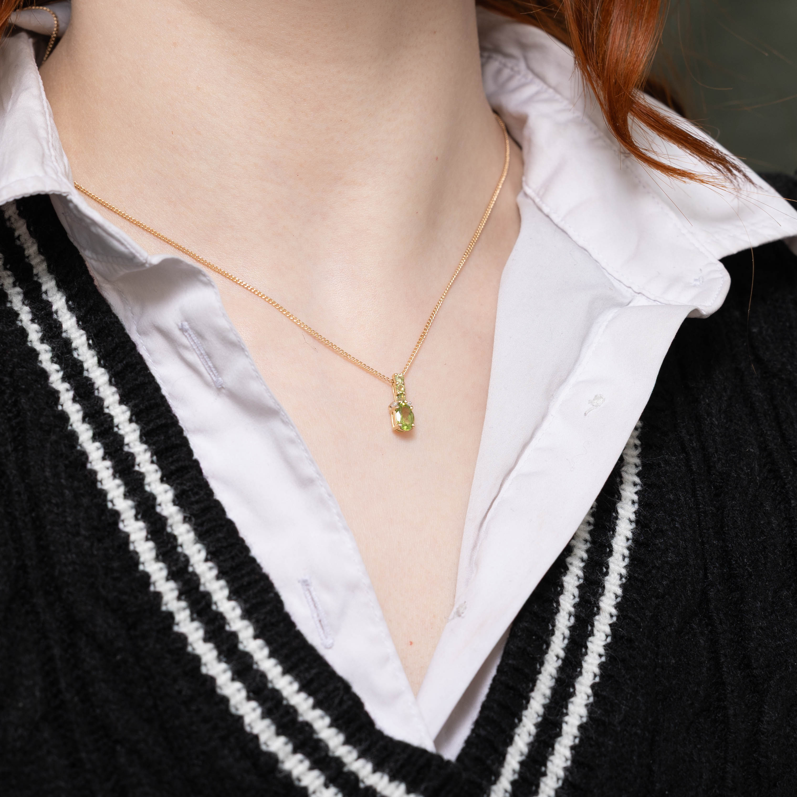14k Peridot & Diamond Drop Pendant | 0.80ctw, 0.01ctw