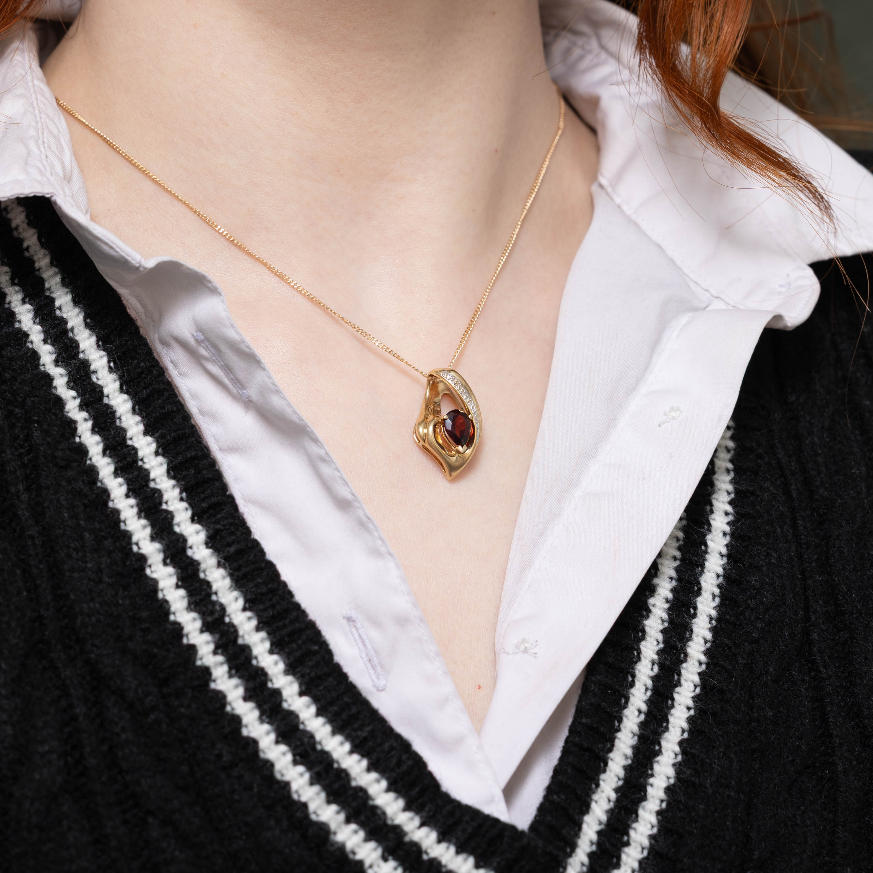 14k Garnet & Diamond Abstract Pendant | 1.60ct, 0.03ctw