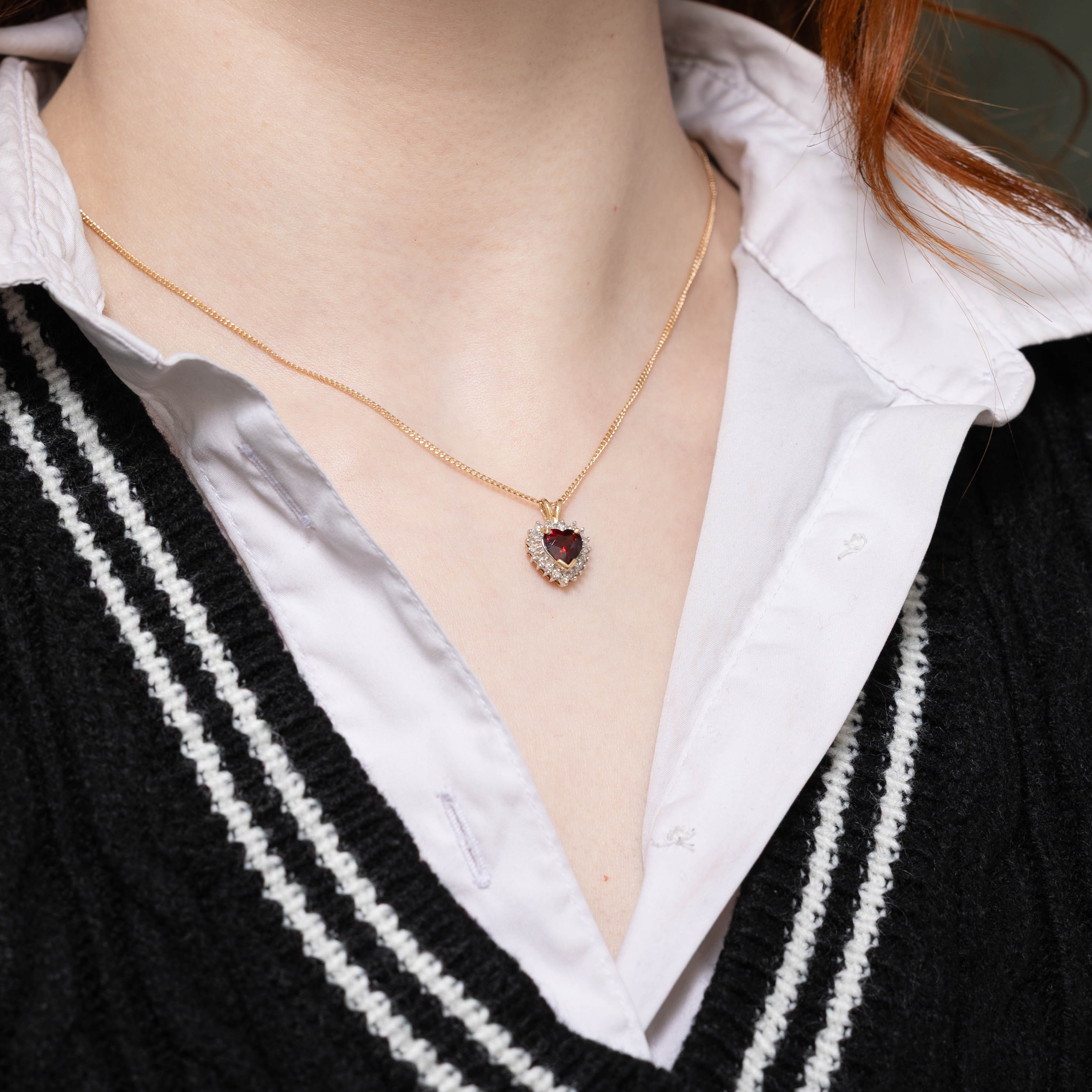 14k Heart Cut Garnet & Diamond Halo Pendant | 1.10ct, 0.10ctw