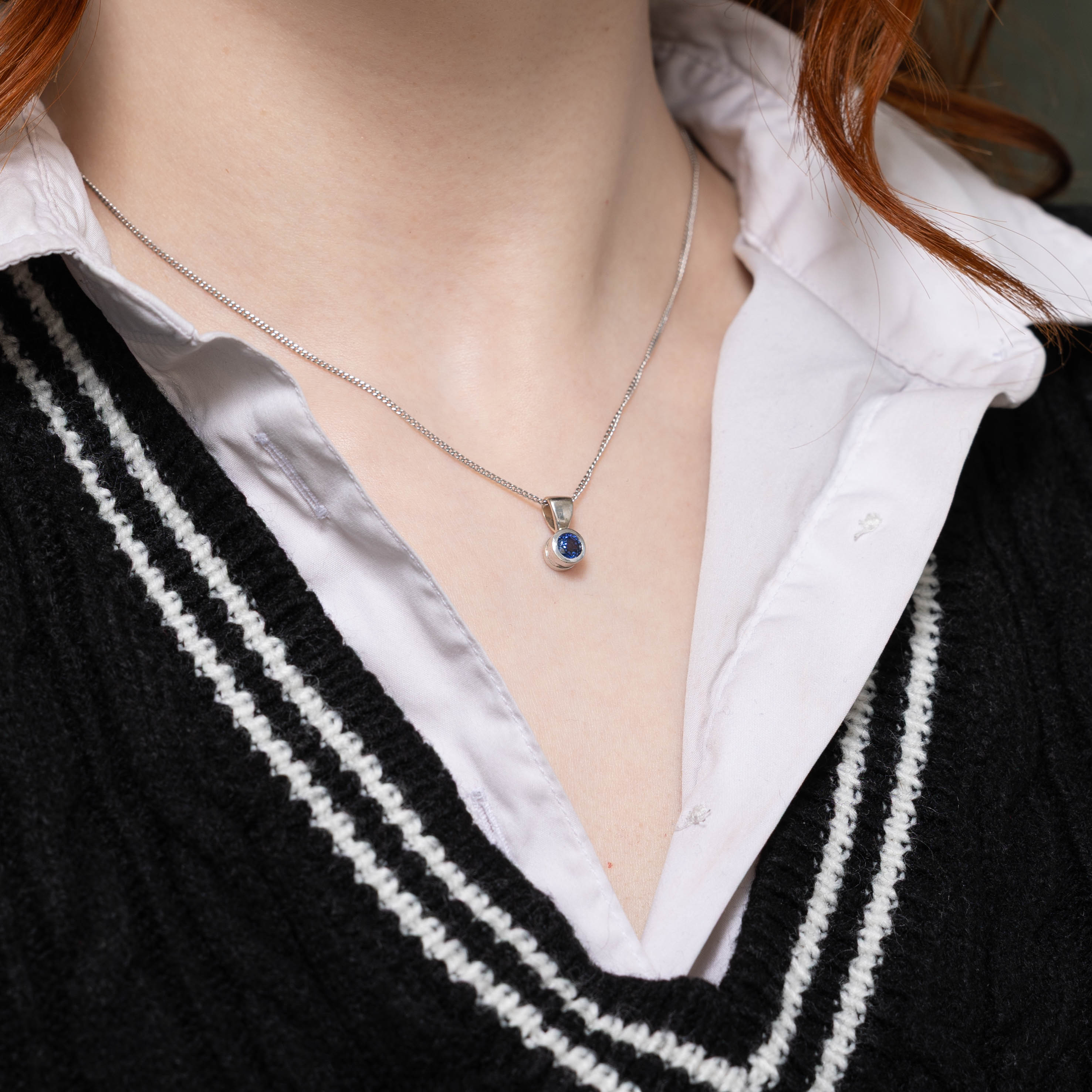 14k Synthetic Sapphire Bezel Set Pendant | 0.60ct