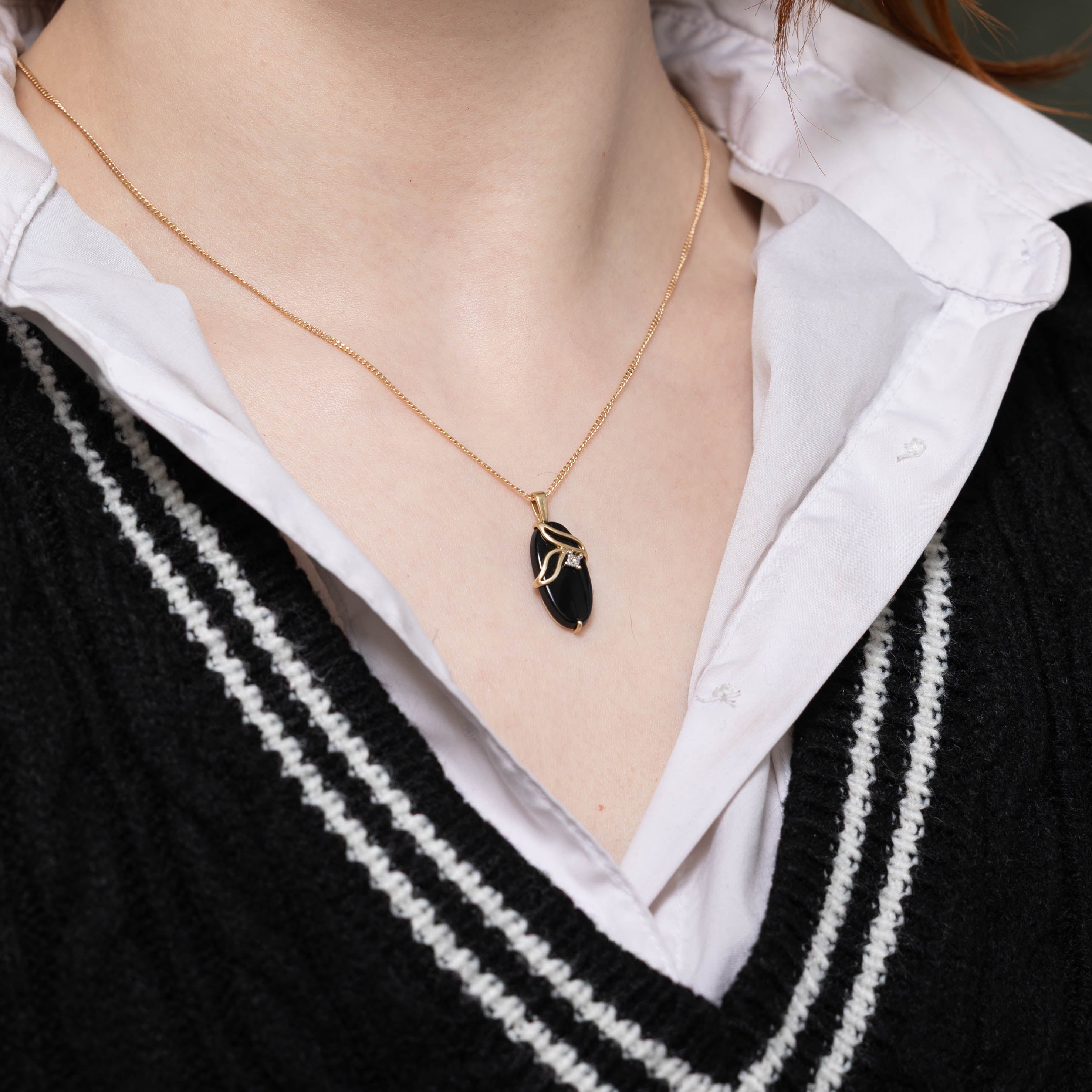 10k Onyx & Diamond Wrapped Pendant | 3.50ct, 0.01ctw