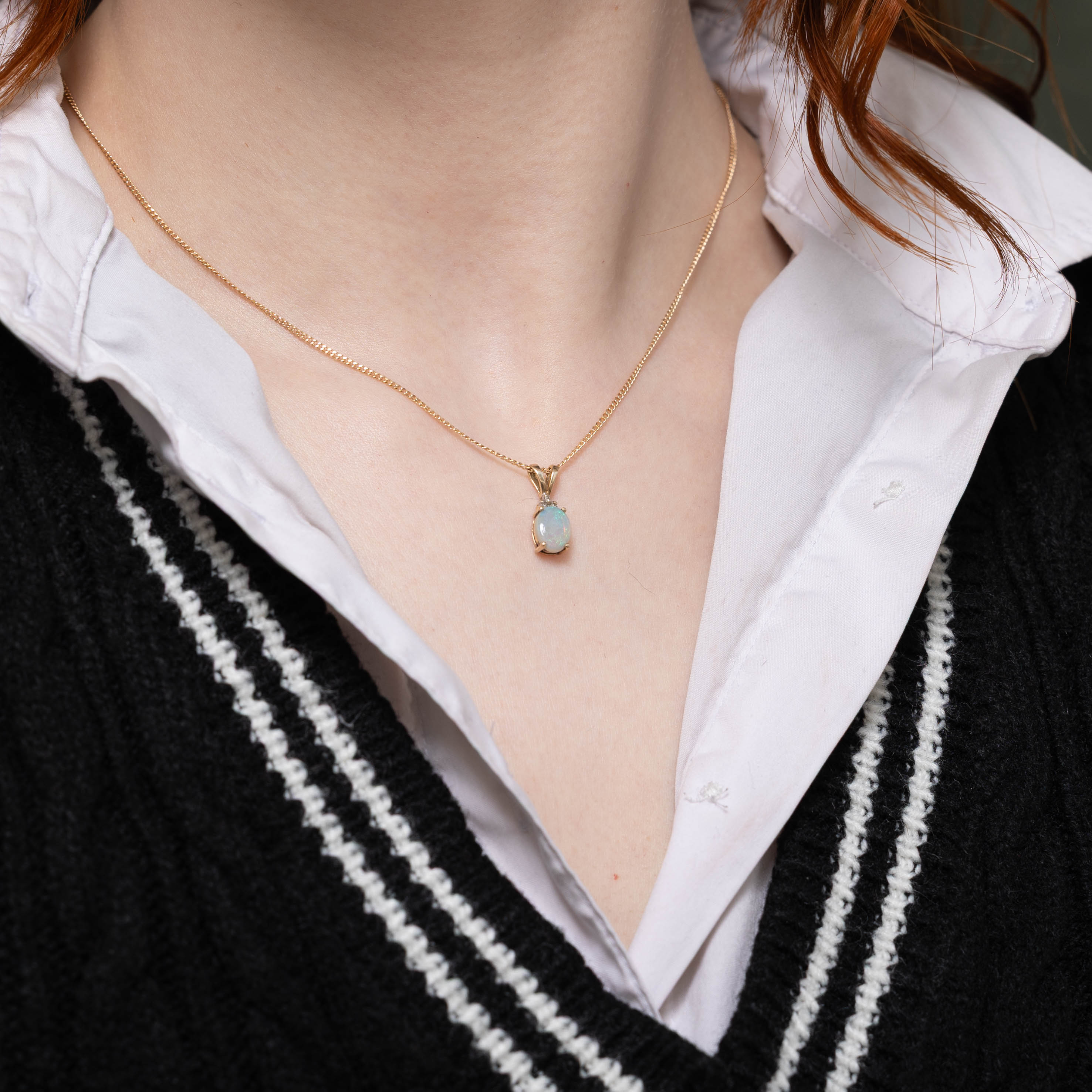 10k Opal & Diamond Accented Pendant | 0.84ct, 0.02ctw