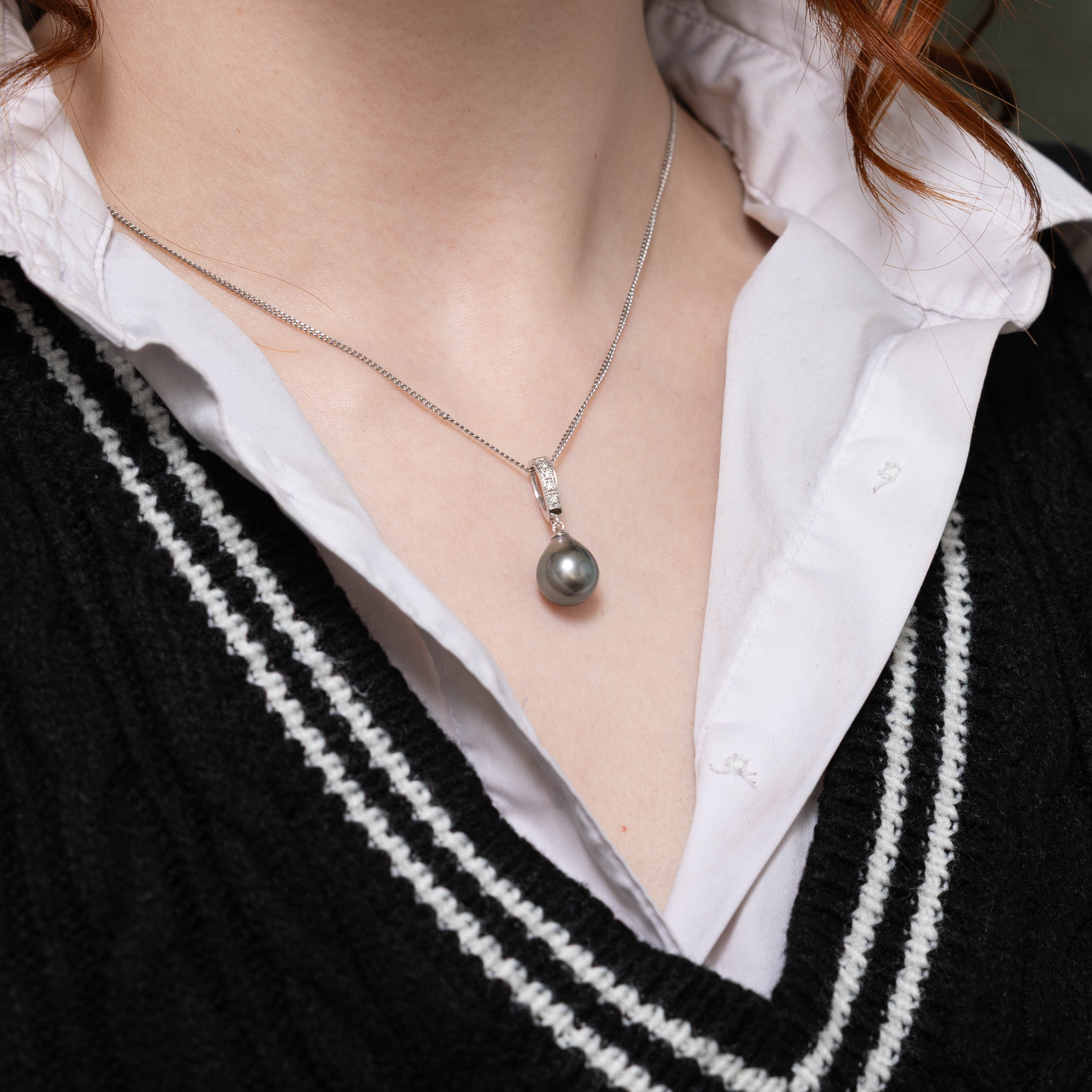 14k Pearl & Diamond Drop Pendant | 0.02ctw