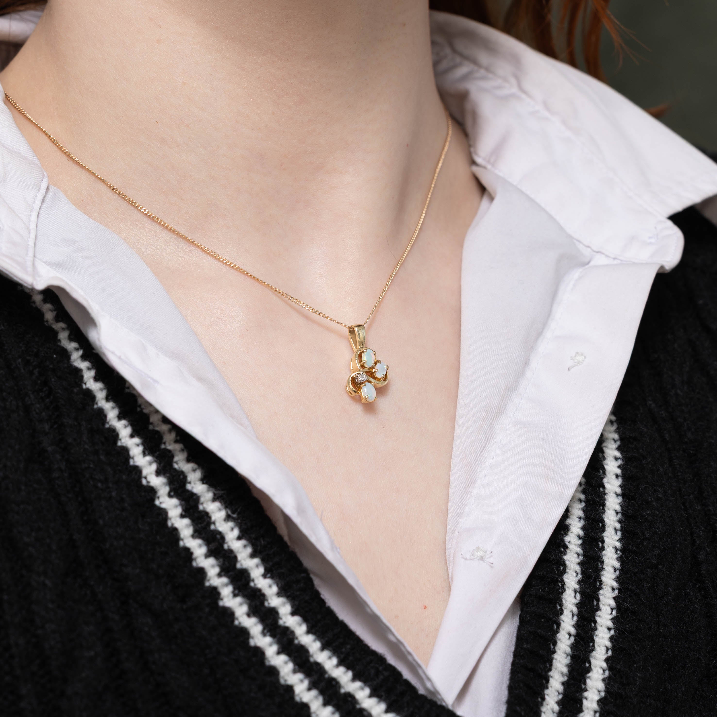 14k Opal & Diamond Abstract Pendant | 0.30ctw, 0.01ctw