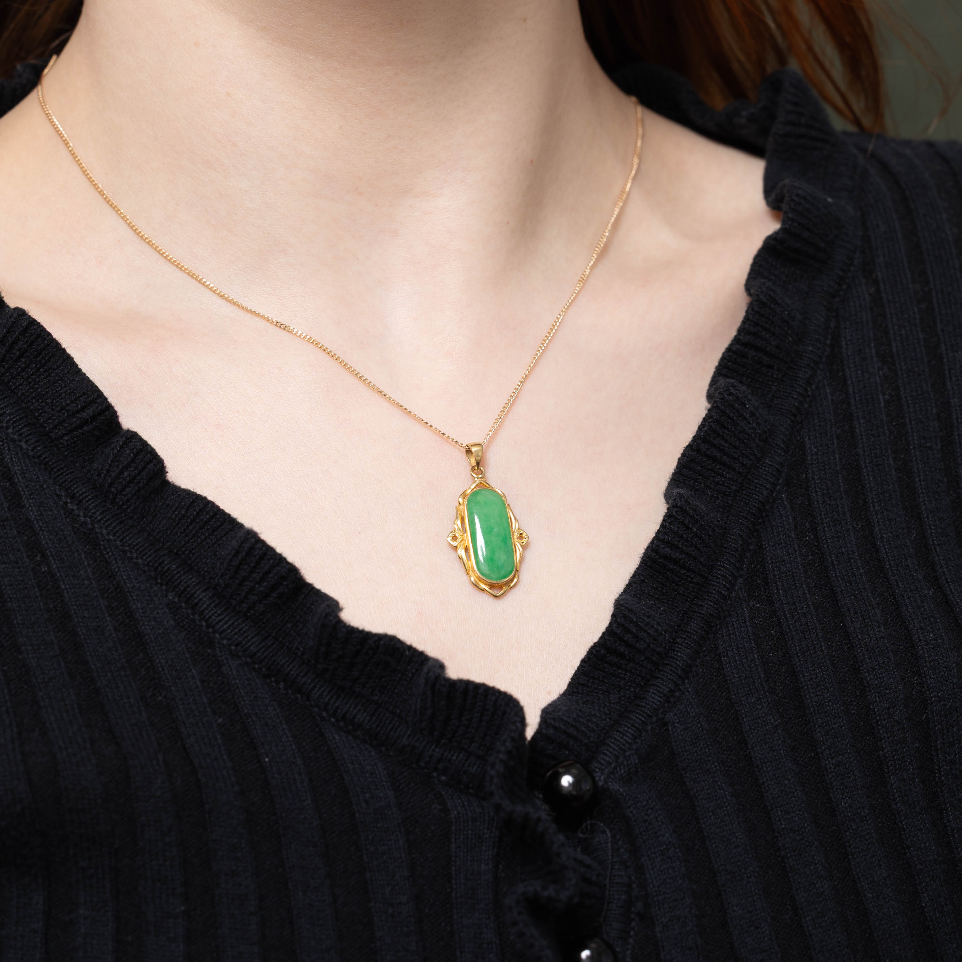 9k Bezel Set Jadeite Ornate Pendant | 3.80ct