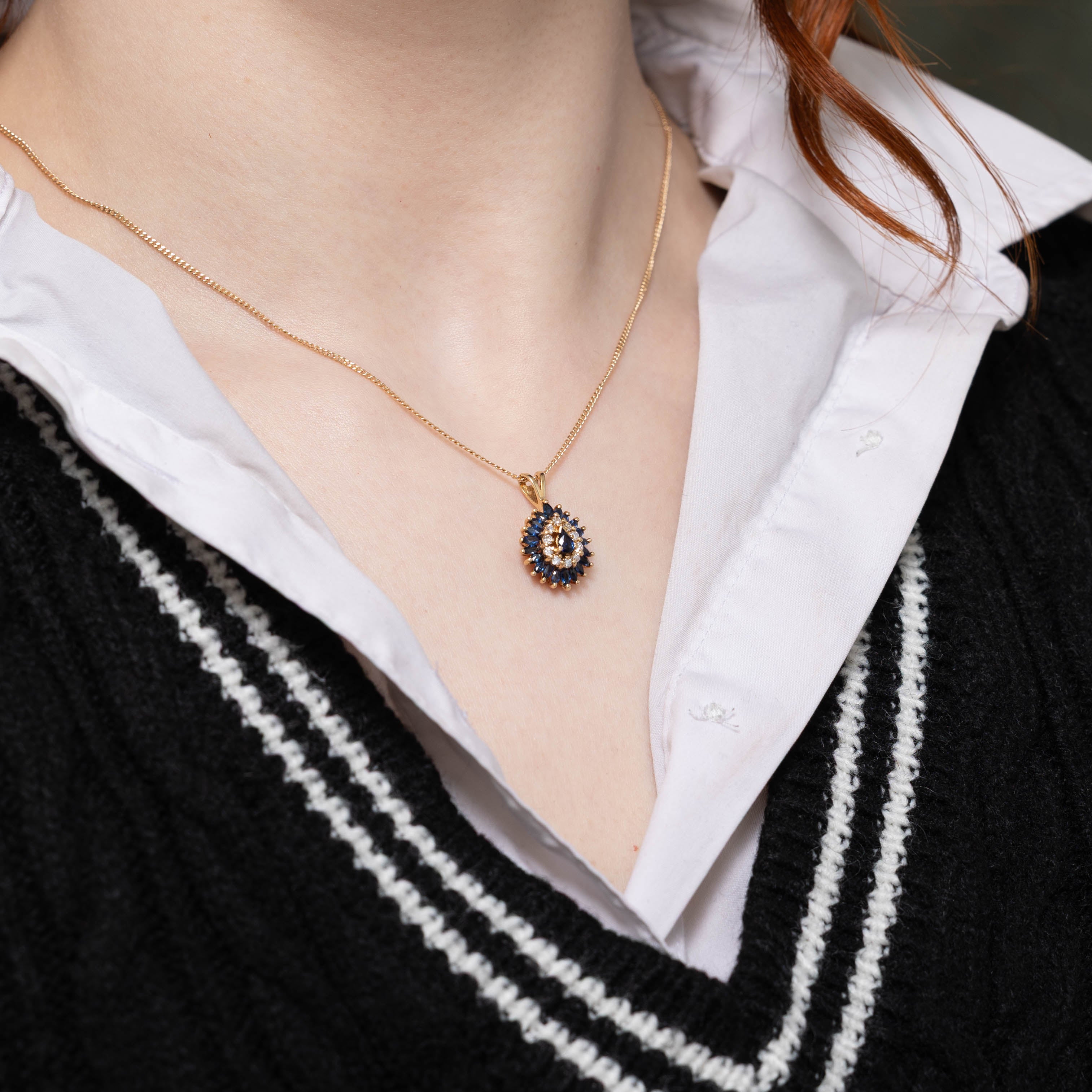 14k Sapphire & Diamond Double Halo Pendant | 1.00ctw, 0.15ctw