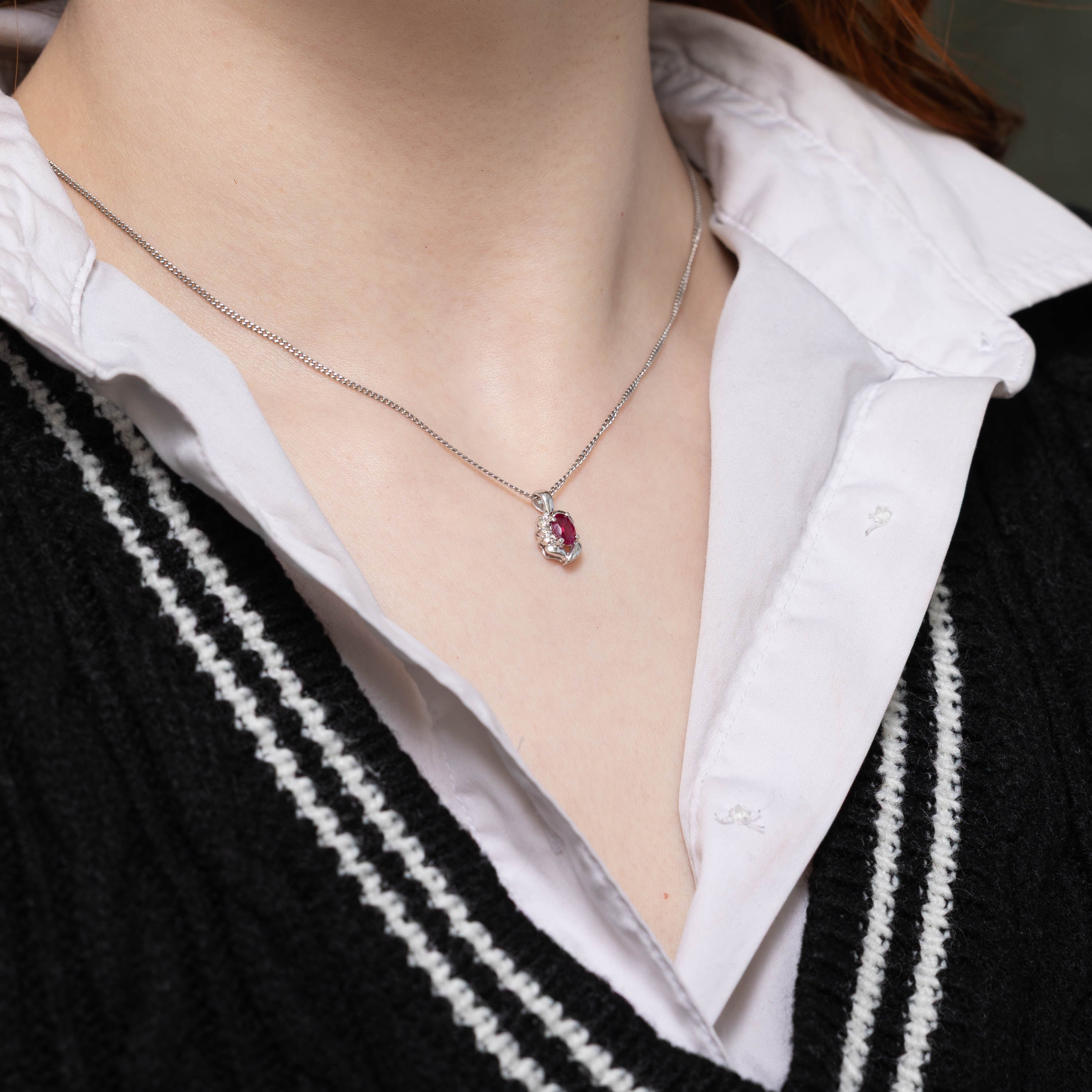 18k Oval Cut Ruby & Diamond Pendant | 0.40ct, 0.03ctw