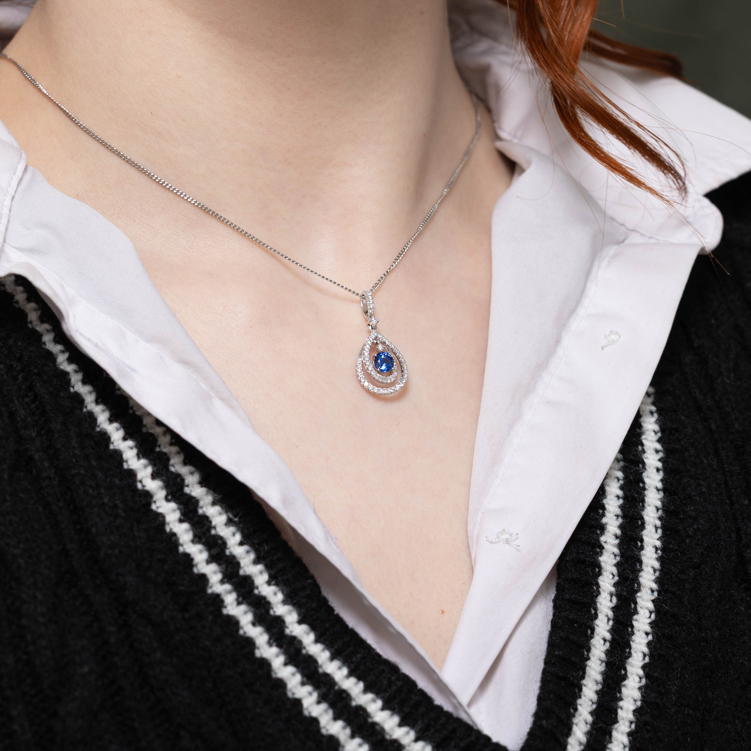 18k Sapphire & Diamond Teardrop Pendant | 0.59ct, 0.44ctw