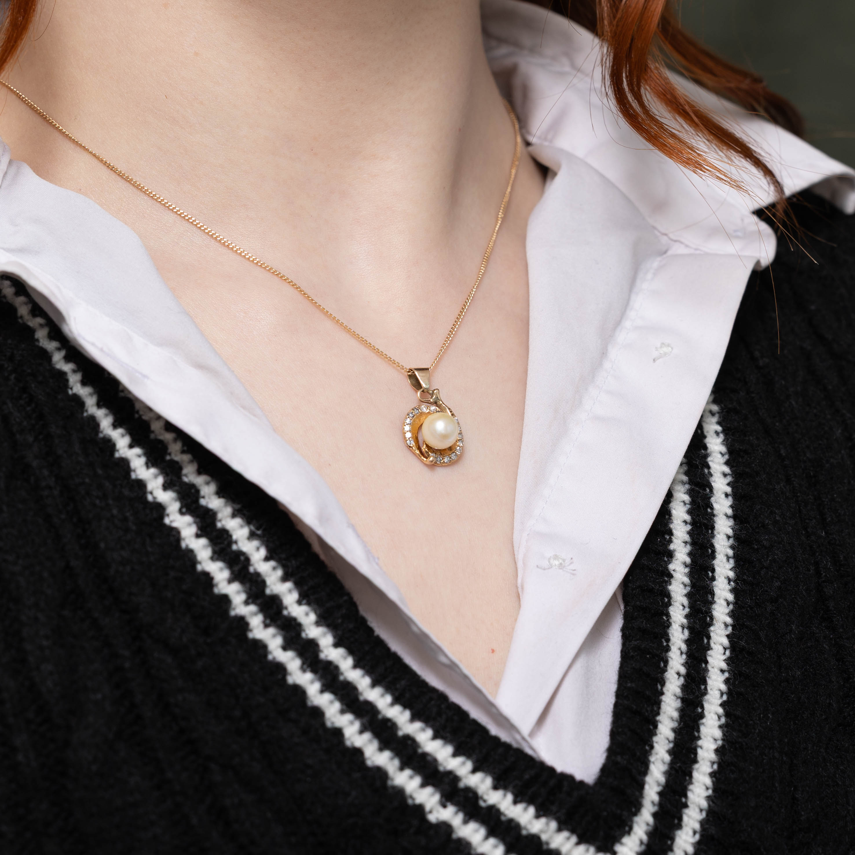 14k Pearl & Diamond Halo Pendant | 0.18ctw