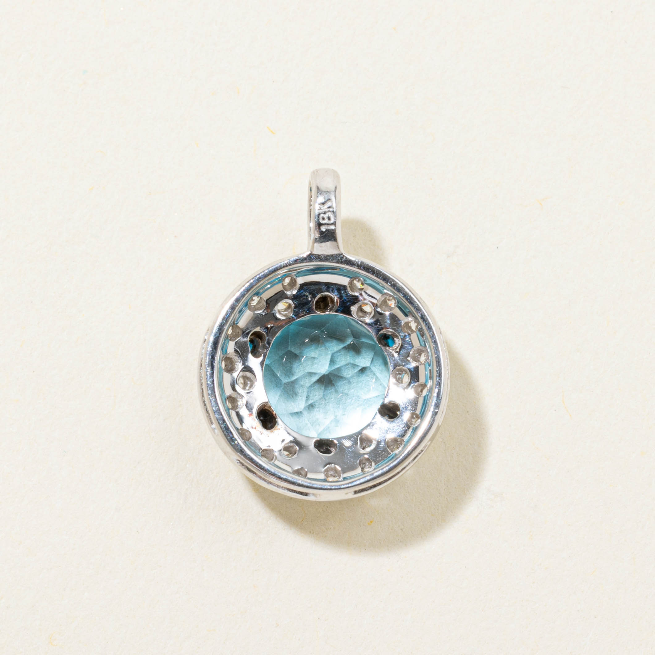 18k Blue Topaz & Diamond Halo Pendant | 2.00ct, 0.10ctw