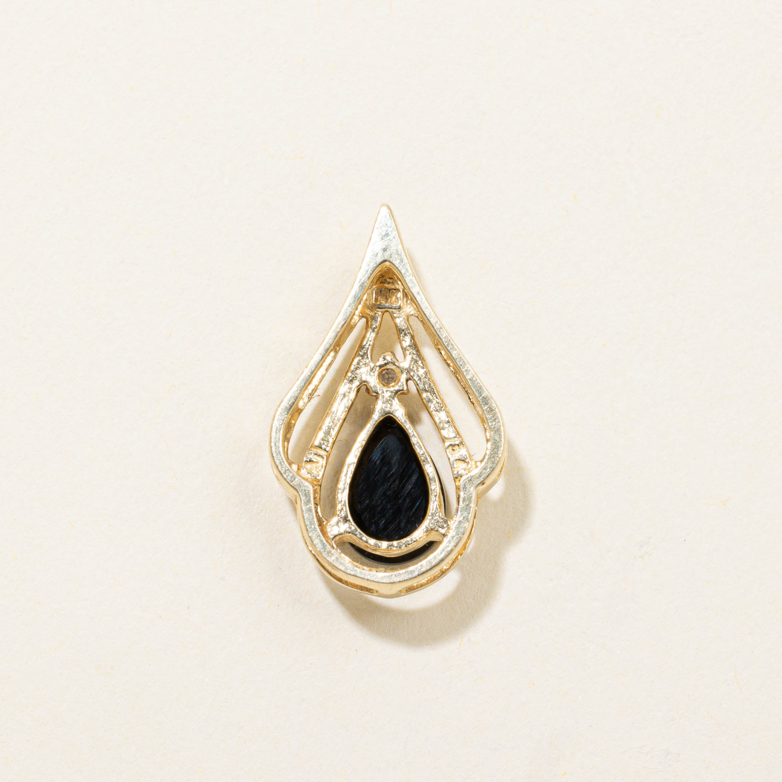 14k Pear Cut Onyx & Diamond Pendant | 0.60ct, 0.02ctw