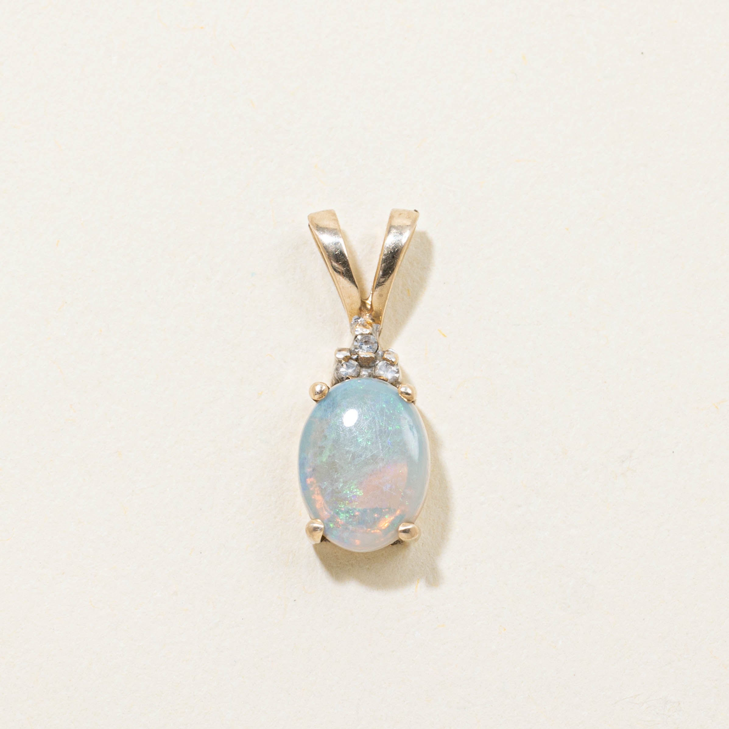 10k Opal & Diamond Accented Pendant | 0.84ct, 0.02ctw