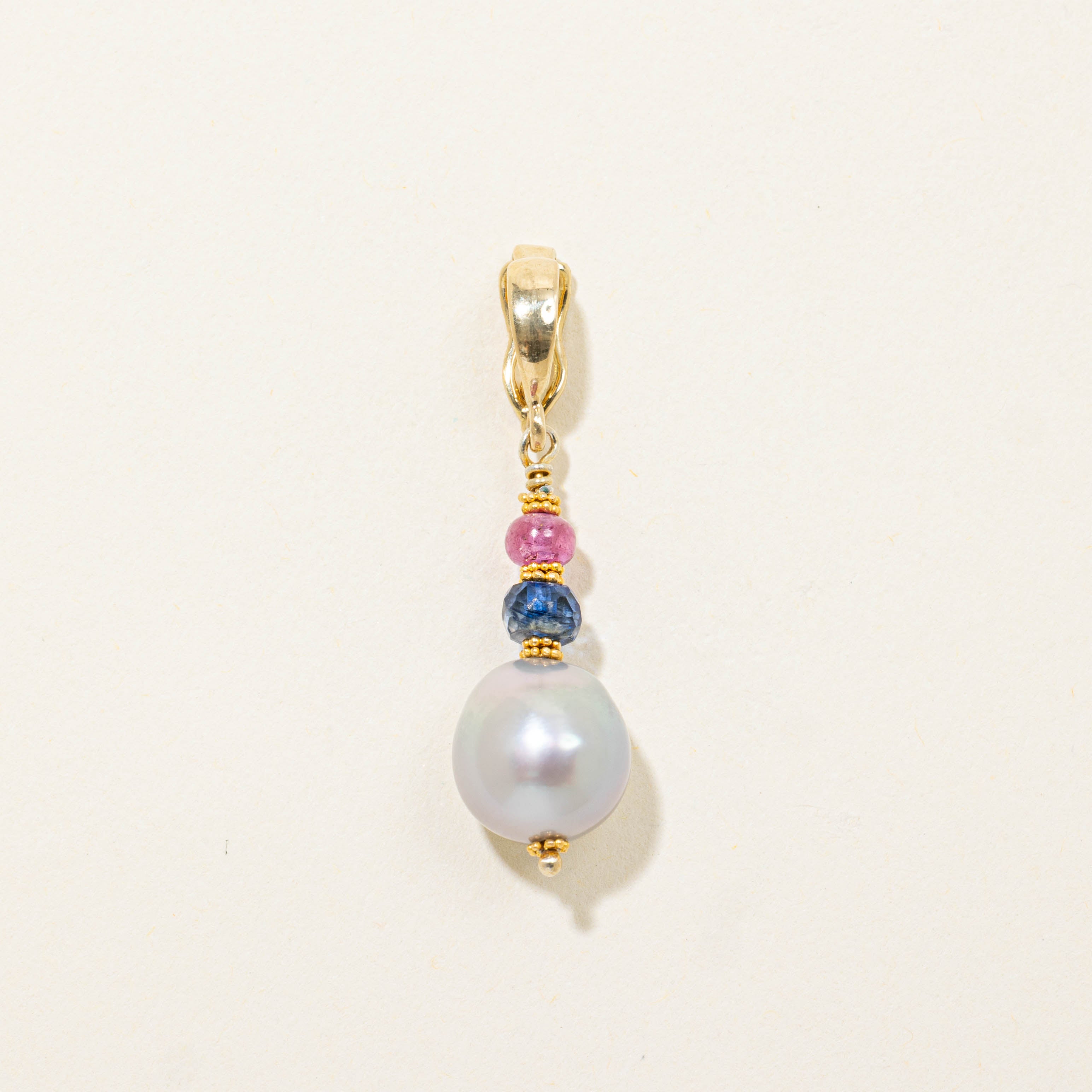 18k Sapphire, Ruby & Pearl Drop Pendant | 0.60ctw