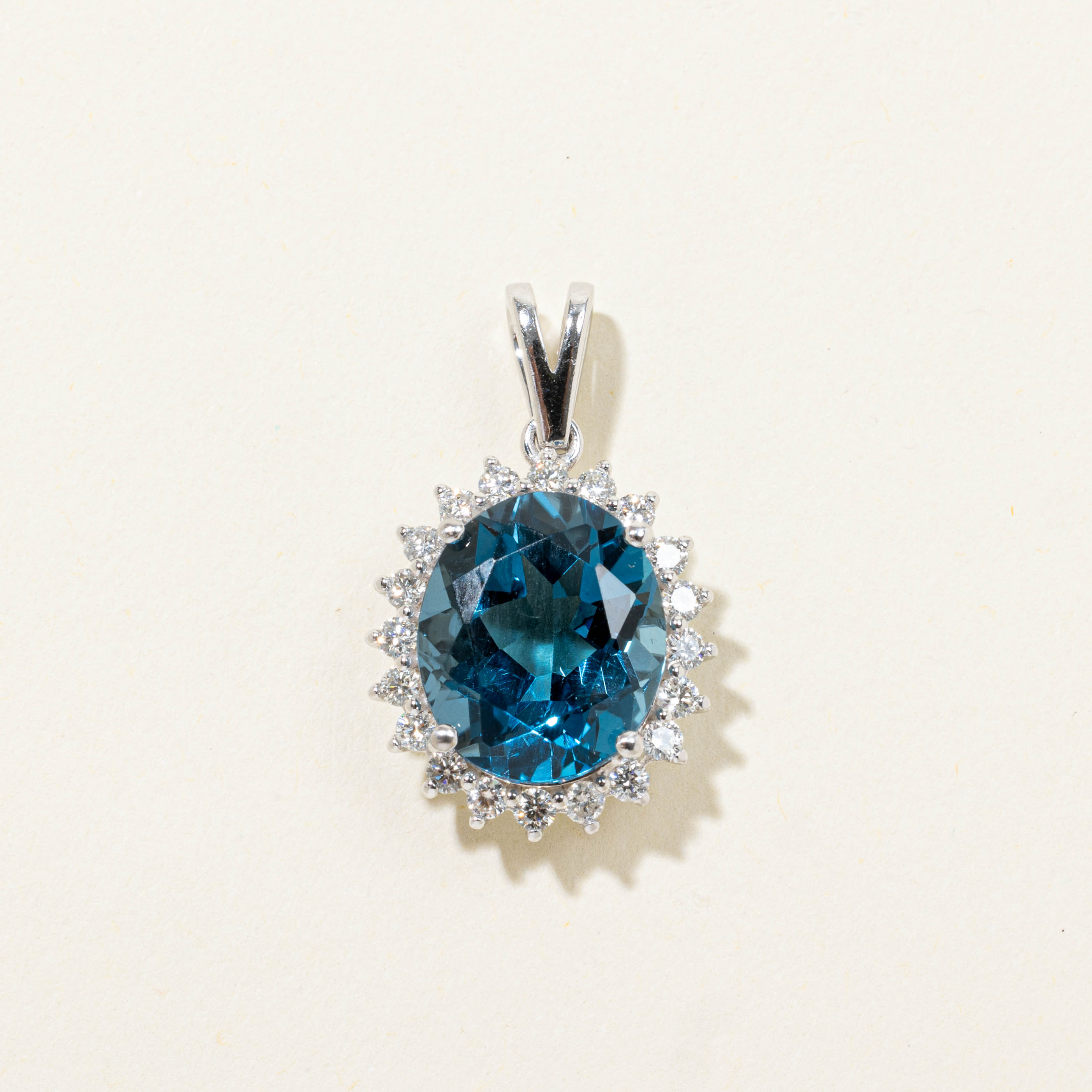 14k Blue Topaz & Diamond Petal Halo Pendant | 7.00ct, 0.50ctw