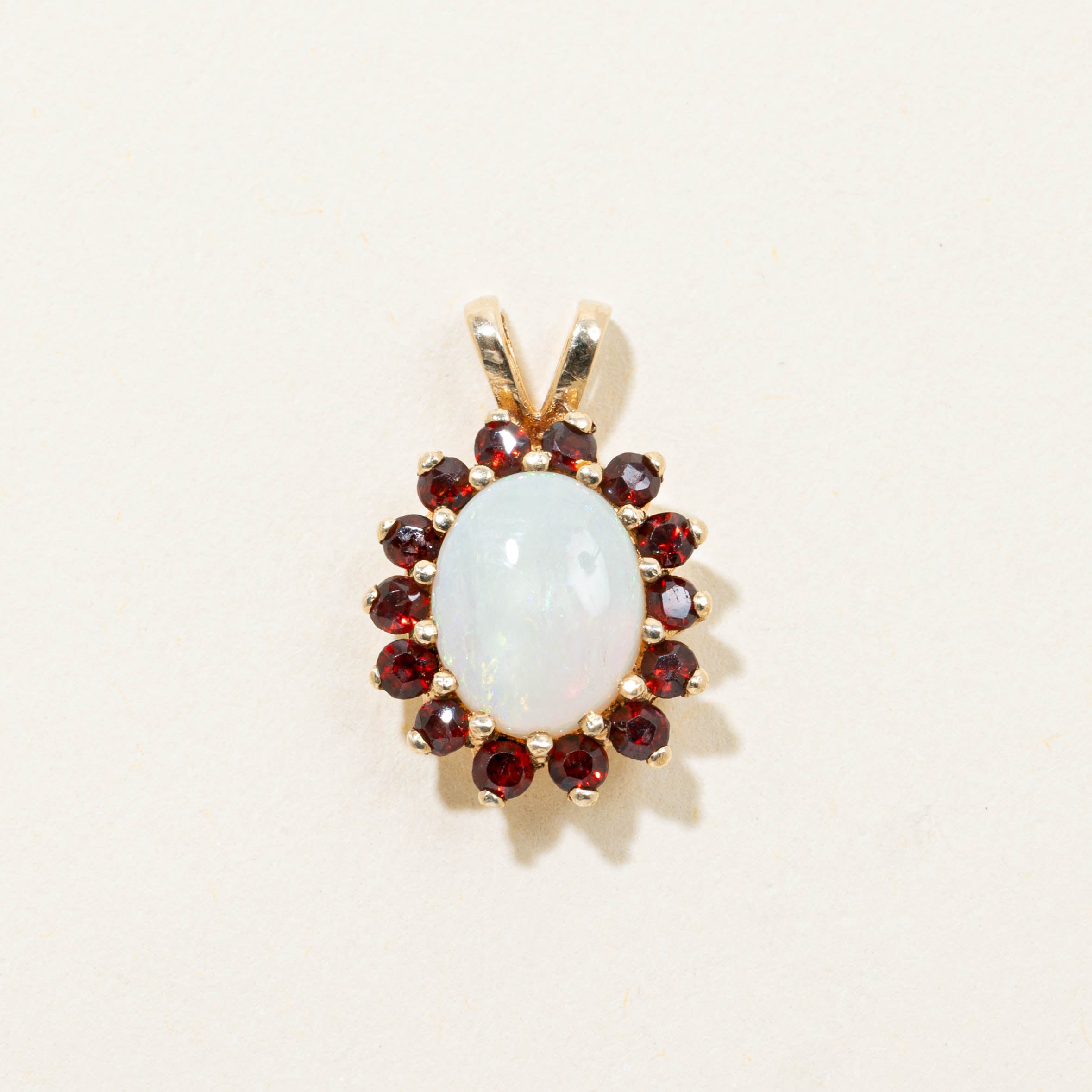 14k Opal & Garnet Halo Pendant | 1.30ctw