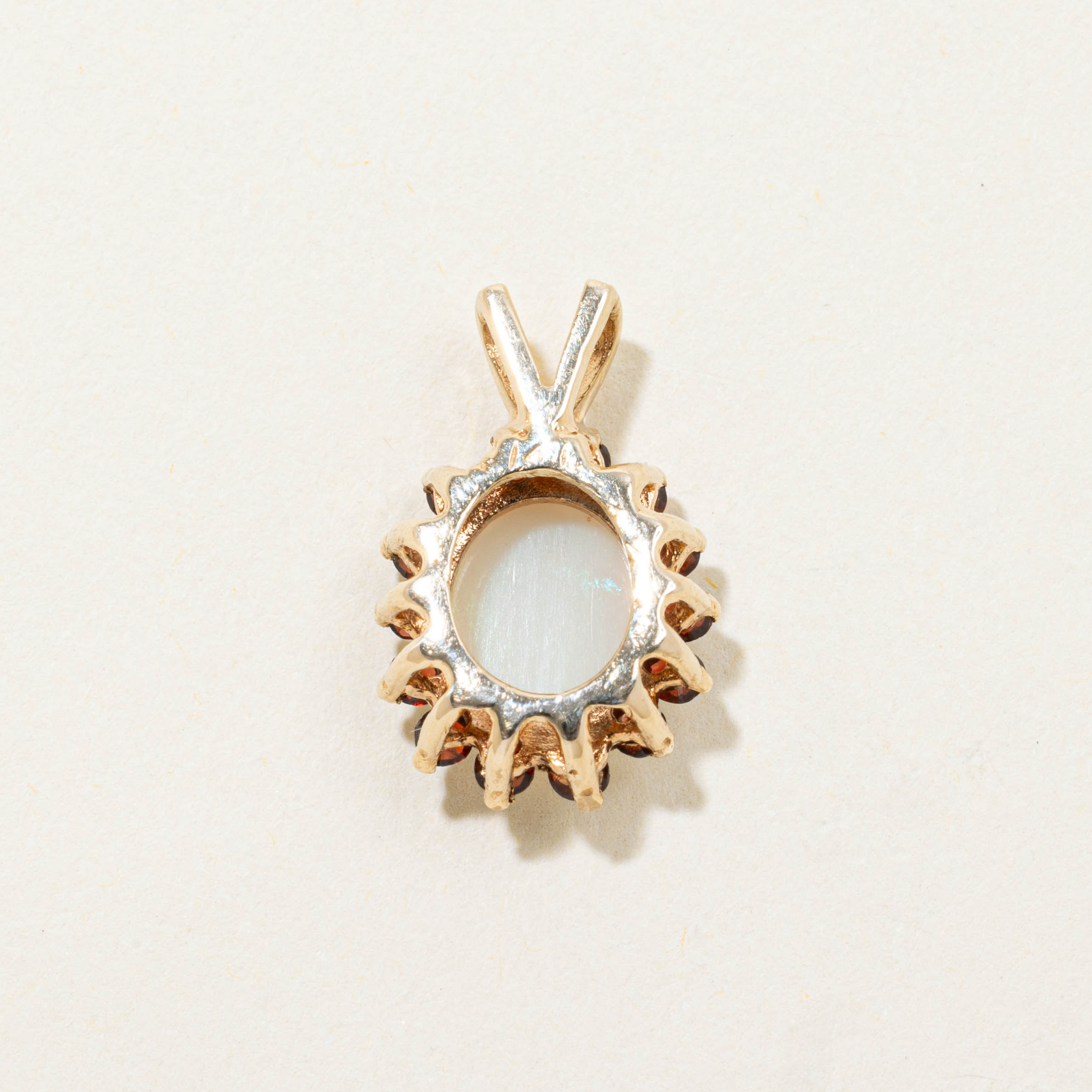 14k Opal & Garnet Halo Pendant | 1.30ctw