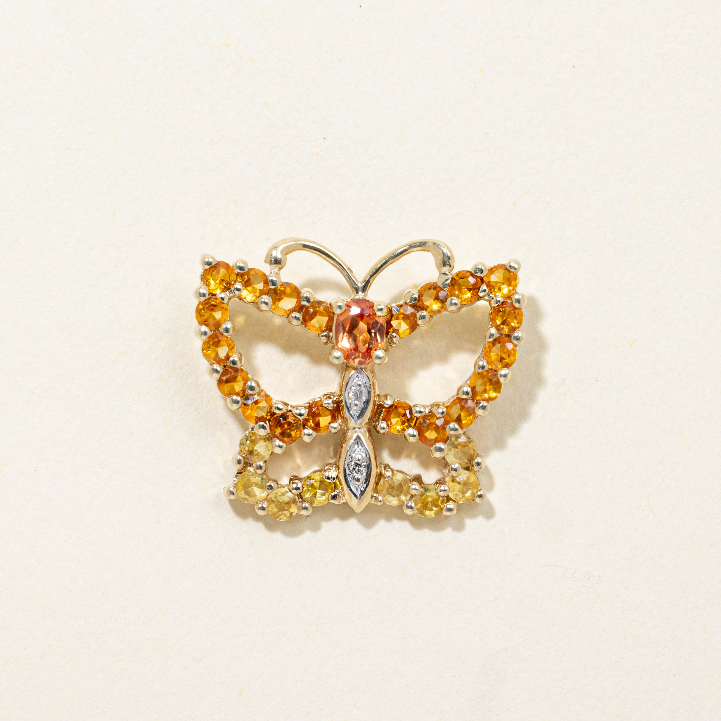 10k Yellow Sapphire & Diamond Butterfly Pendant | 1.00ctw, 0.01ctw