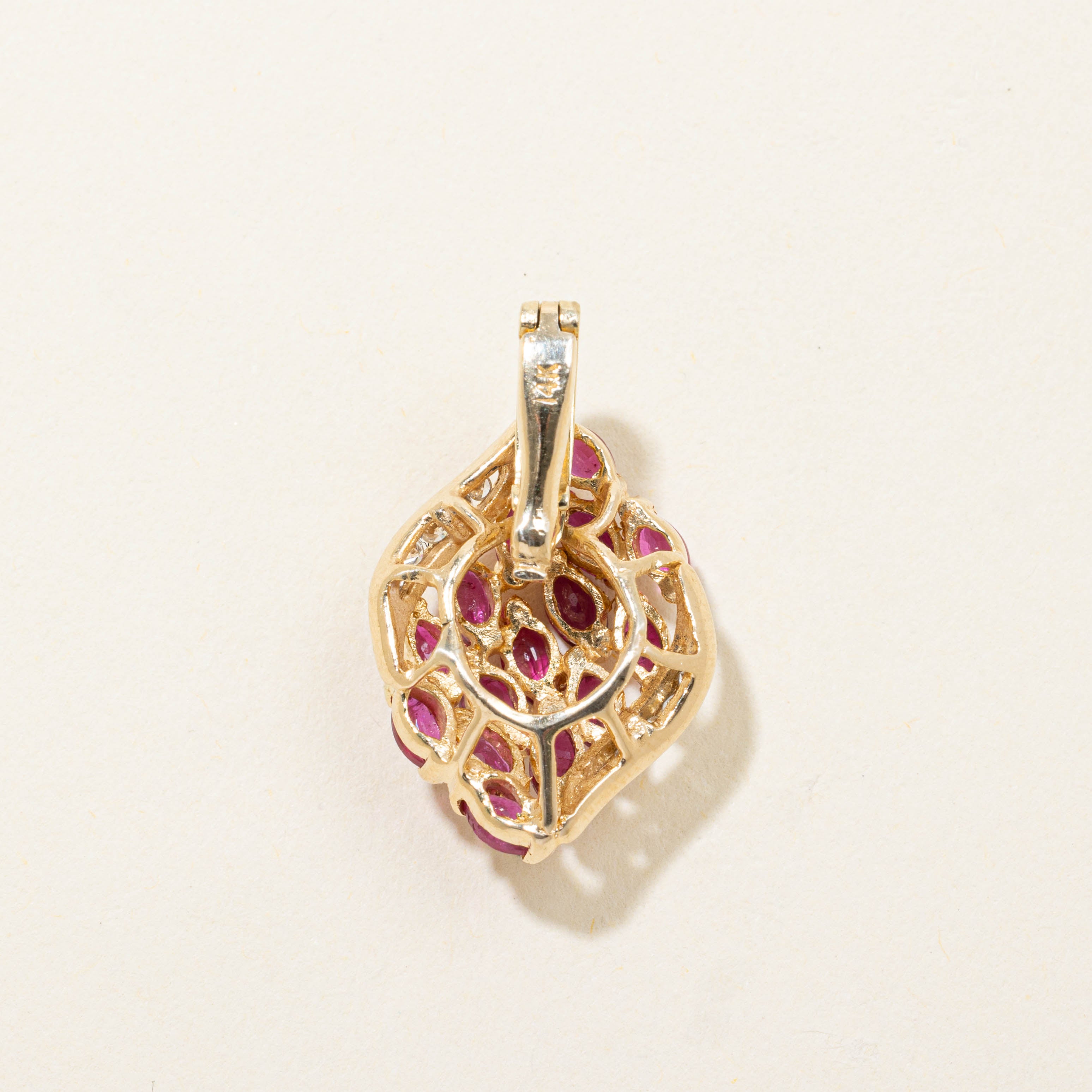 14k Ruby & Diamond Cluster Pendant | 1.50ctw, 0.03ctw