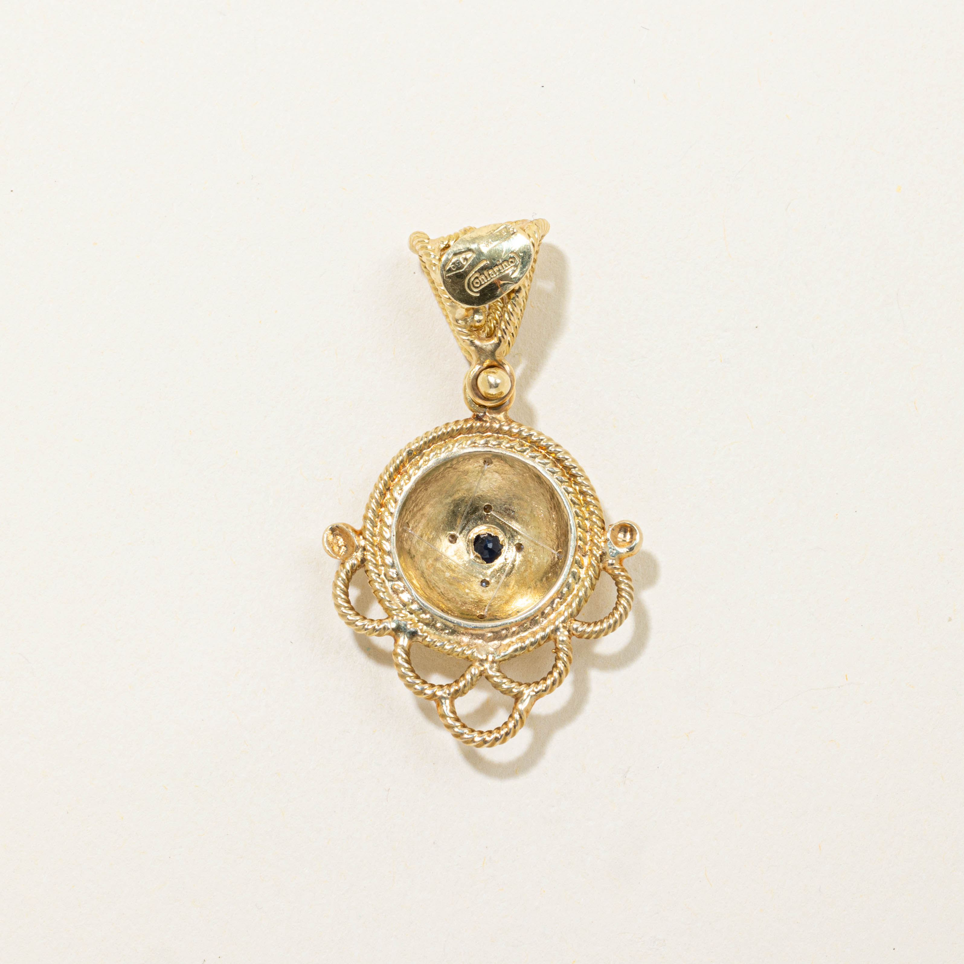 Italian 18k Sapphire & Pearl Ornate Pendant | 0.13ctw