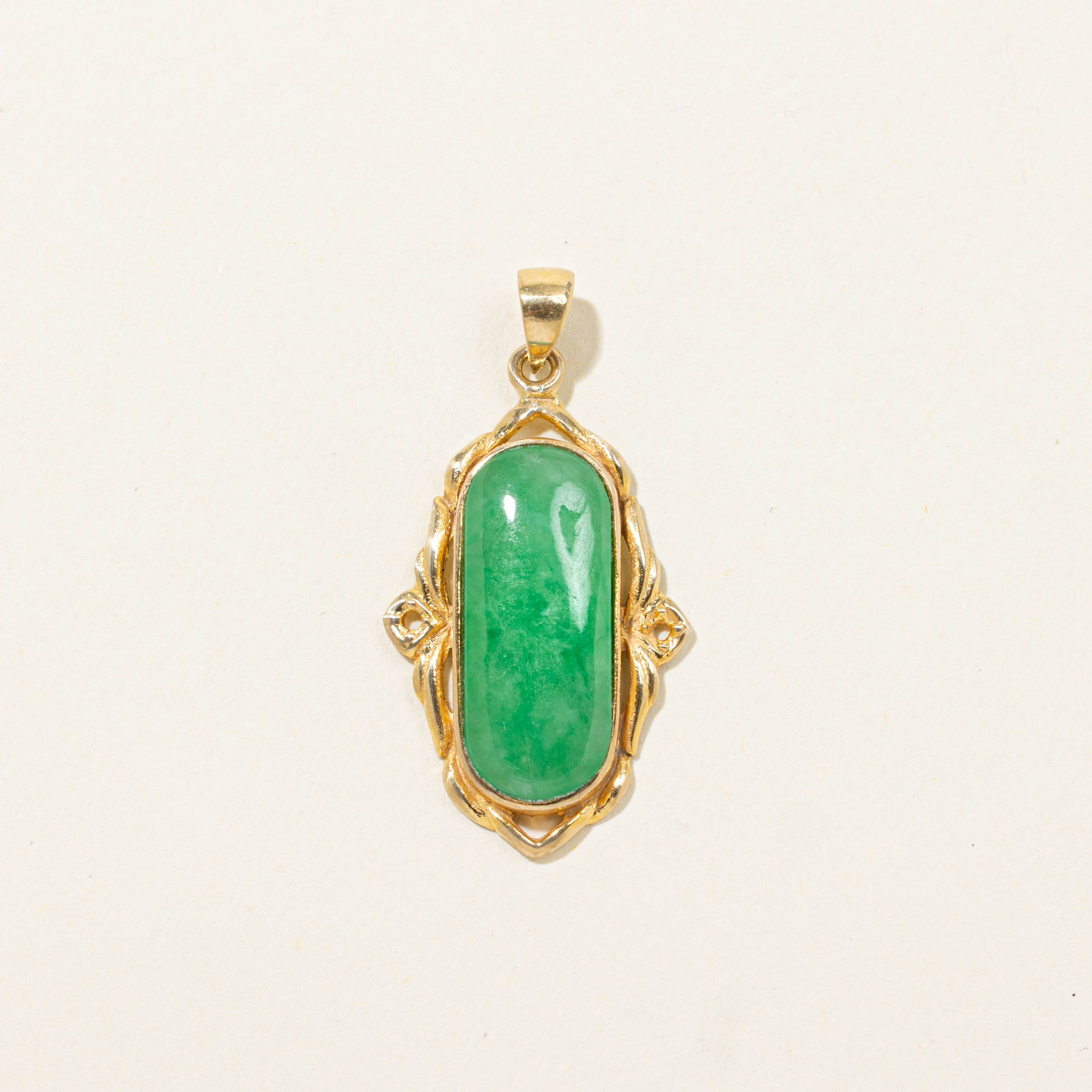 9k Bezel Set Jadeite Ornate Pendant | 3.80ct