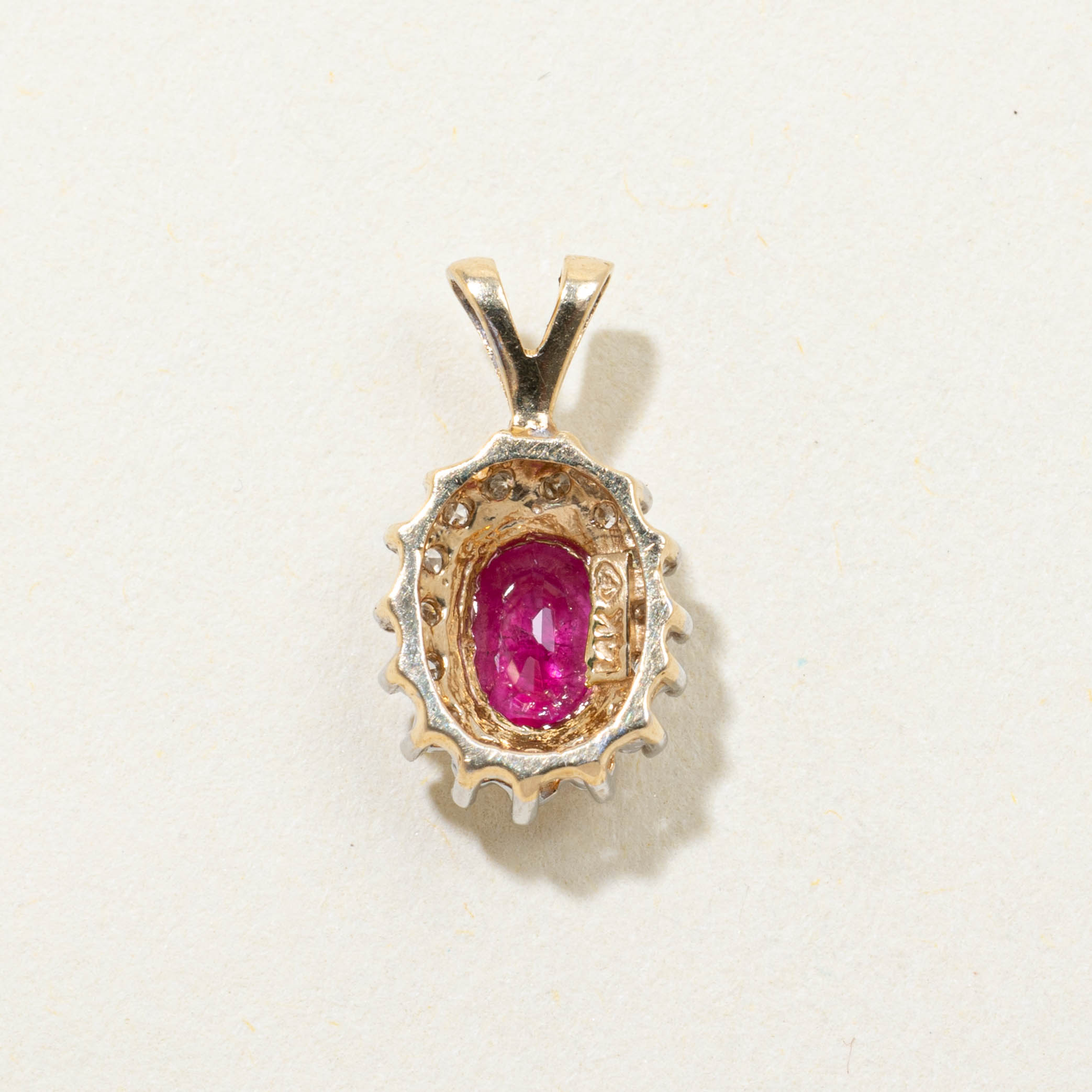 14k Oval Cut Ruby & Diamond Halo Pendant | 0.33ct, 0.08ctw