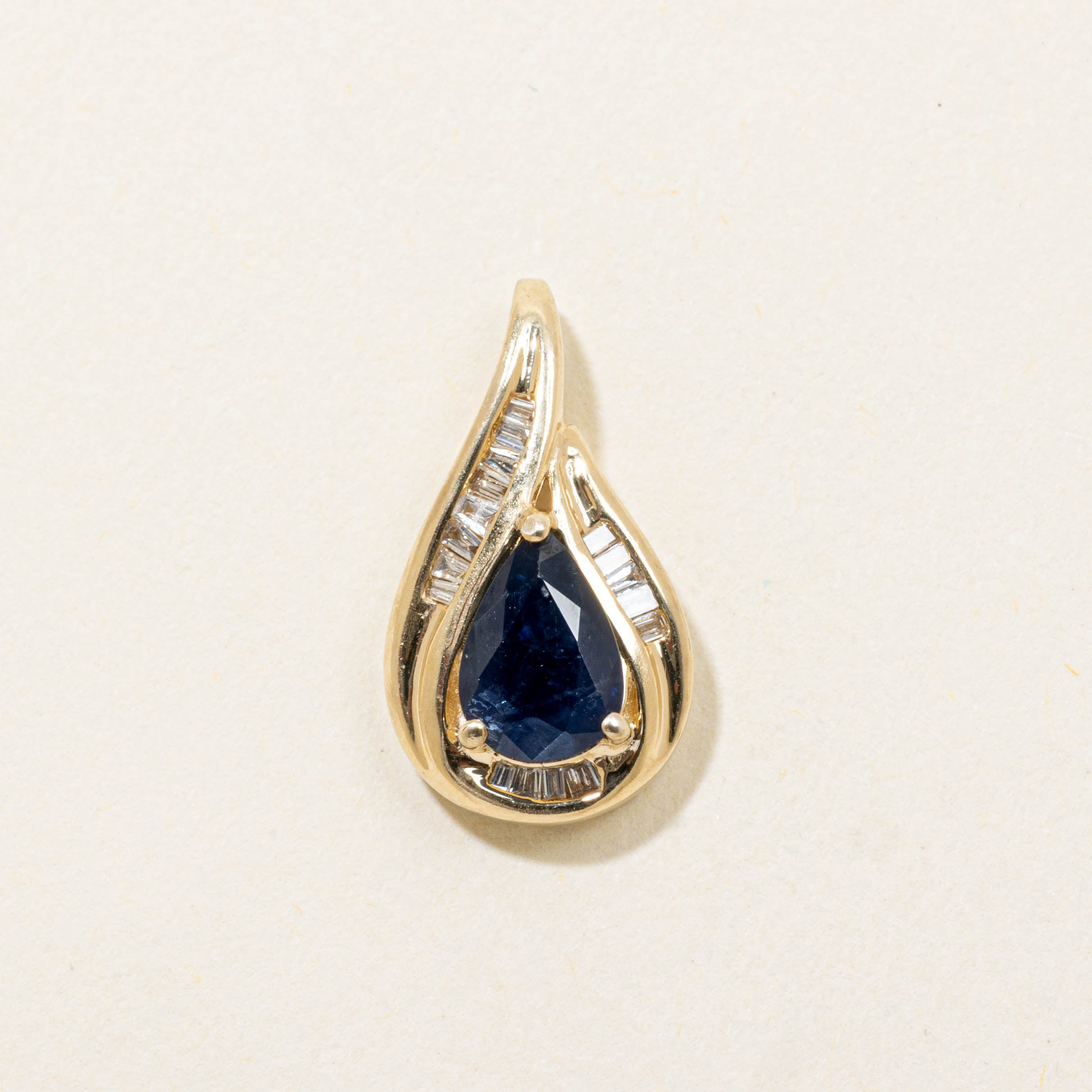 14k Pear Cut Sapphire & Diamond Accented Pendant | 0.74ct, 0.18ctw