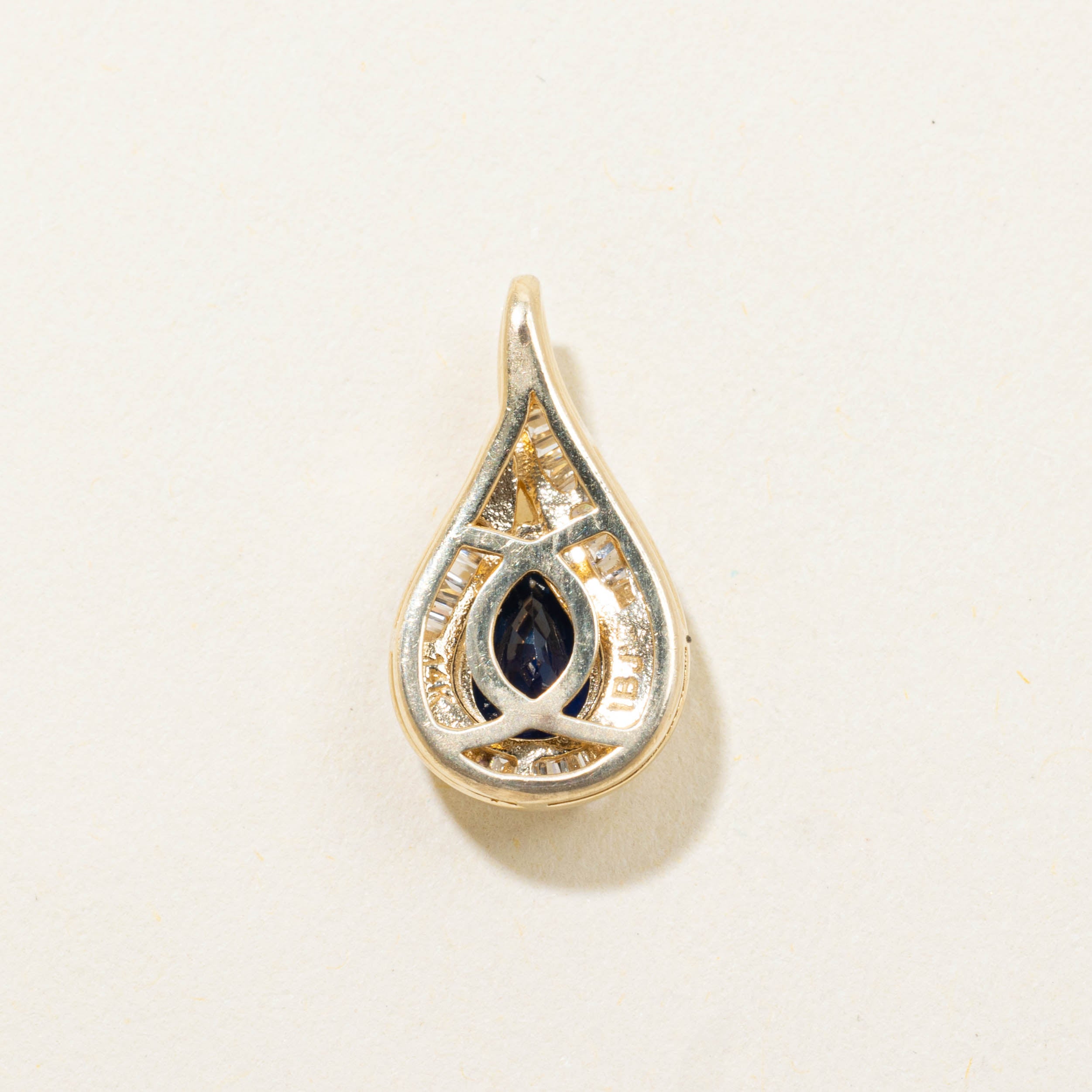 14k Pear Cut Sapphire & Diamond Accented Pendant | 0.74ct, 0.18ctw
