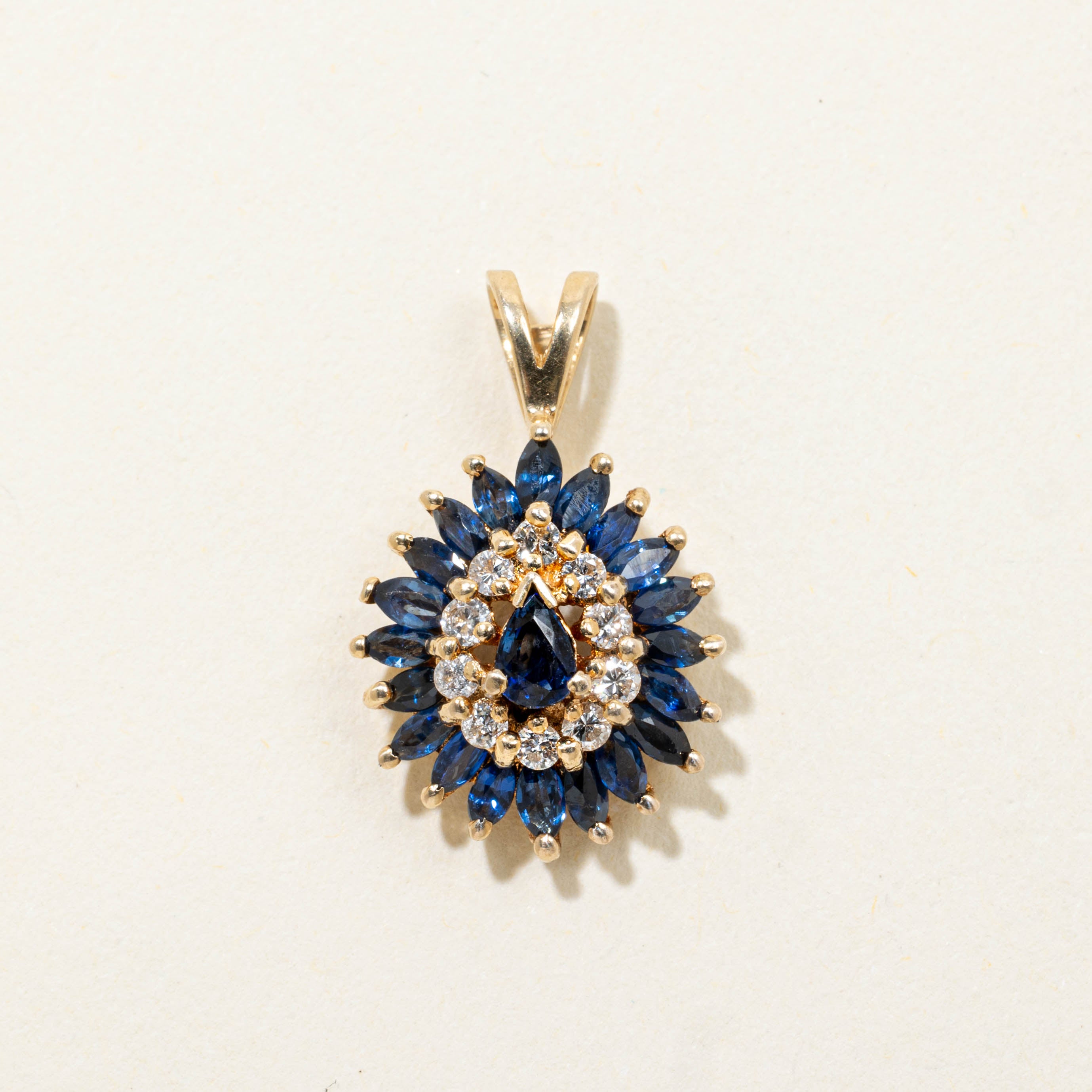 14k Sapphire & Diamond Double Halo Pendant | 1.00ctw, 0.15ctw