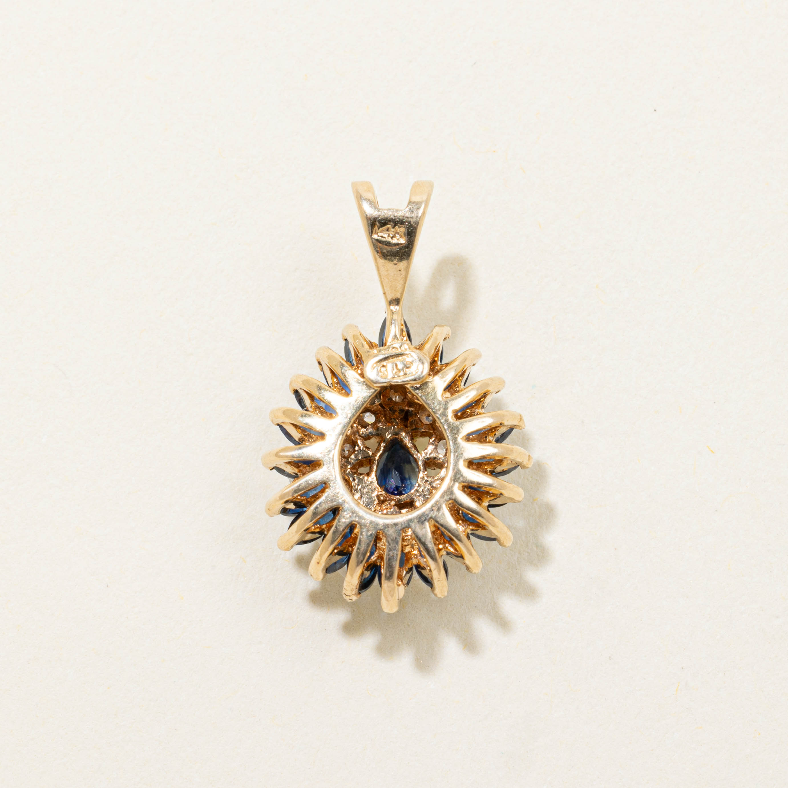14k Sapphire & Diamond Double Halo Pendant | 1.00ctw, 0.15ctw