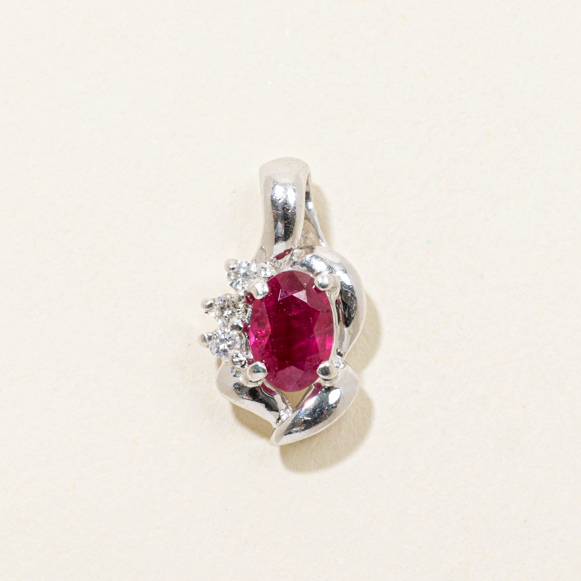 18k Oval Cut Ruby & Diamond Pendant | 0.40ct, 0.03ctw