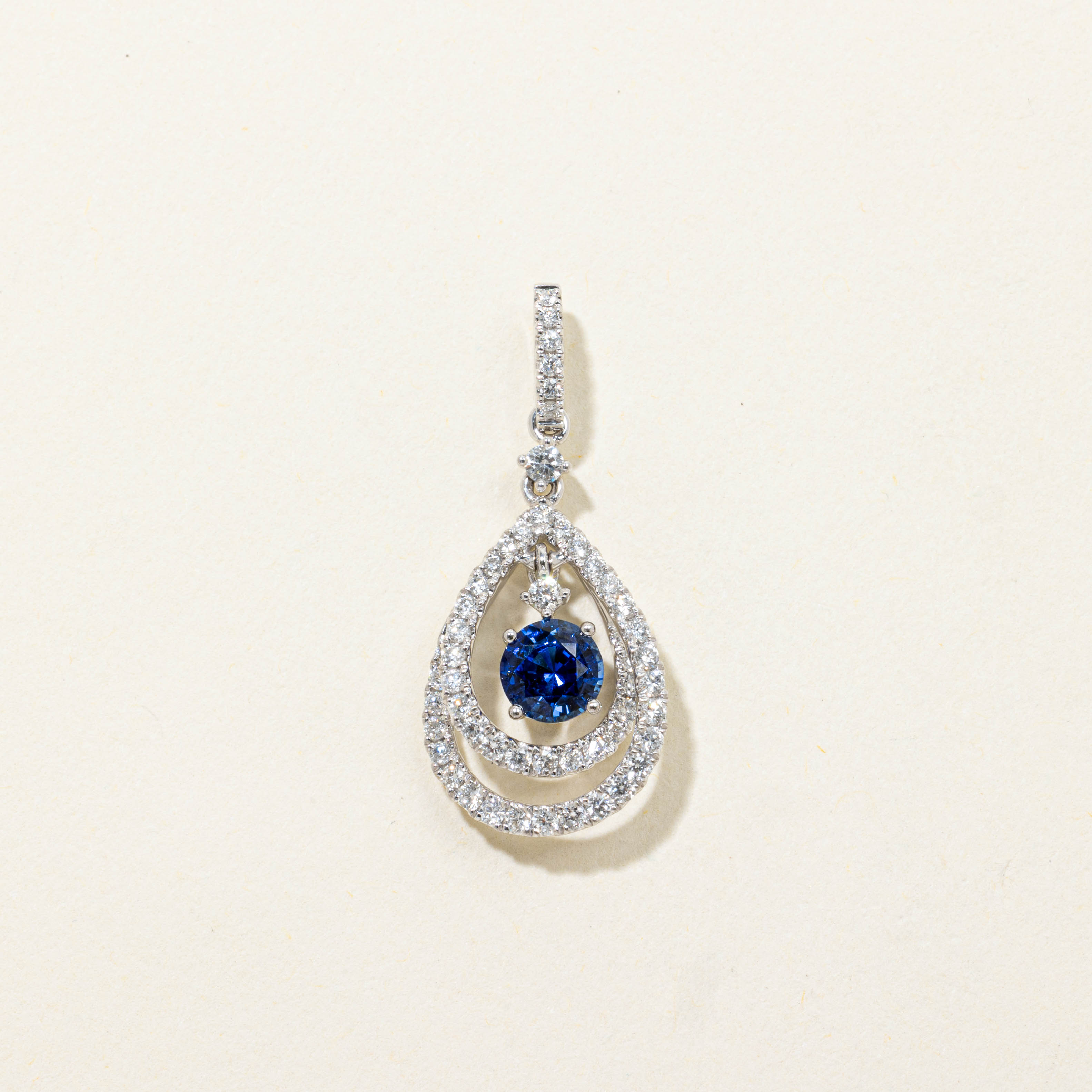 18k Sapphire & Diamond Teardrop Pendant | 0.59ct, 0.44ctw