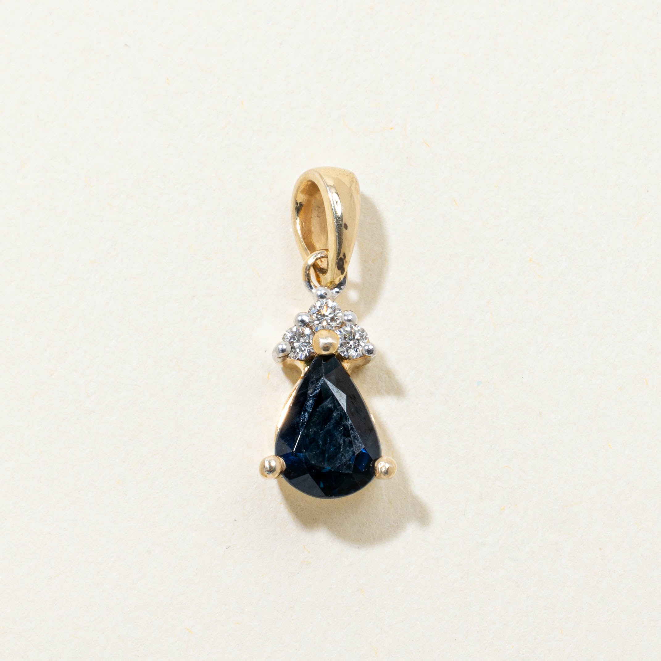 14k Pear Cut Sapphire & Diamond Accented Pendant | 0.65ct, 0.05ctw