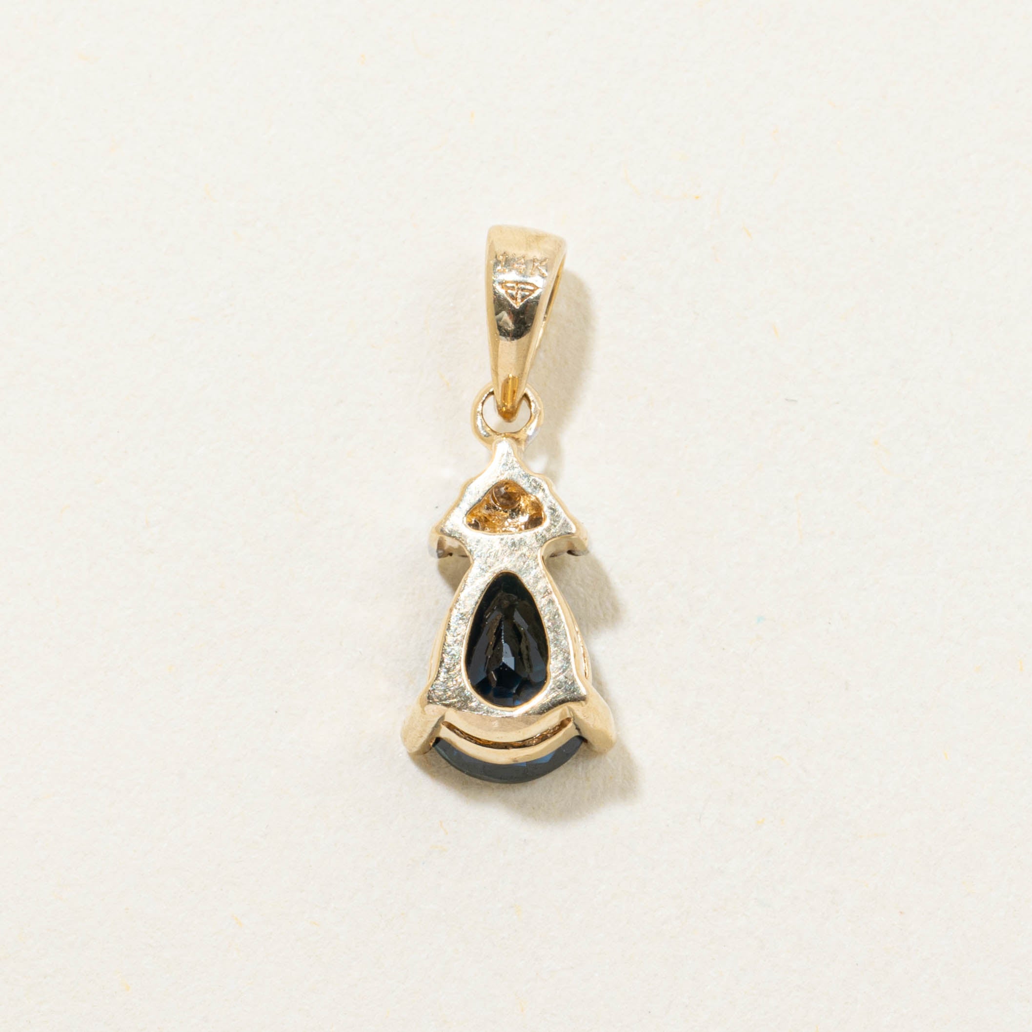 14k Pear Cut Sapphire & Diamond Accented Pendant | 0.65ct, 0.05ctw