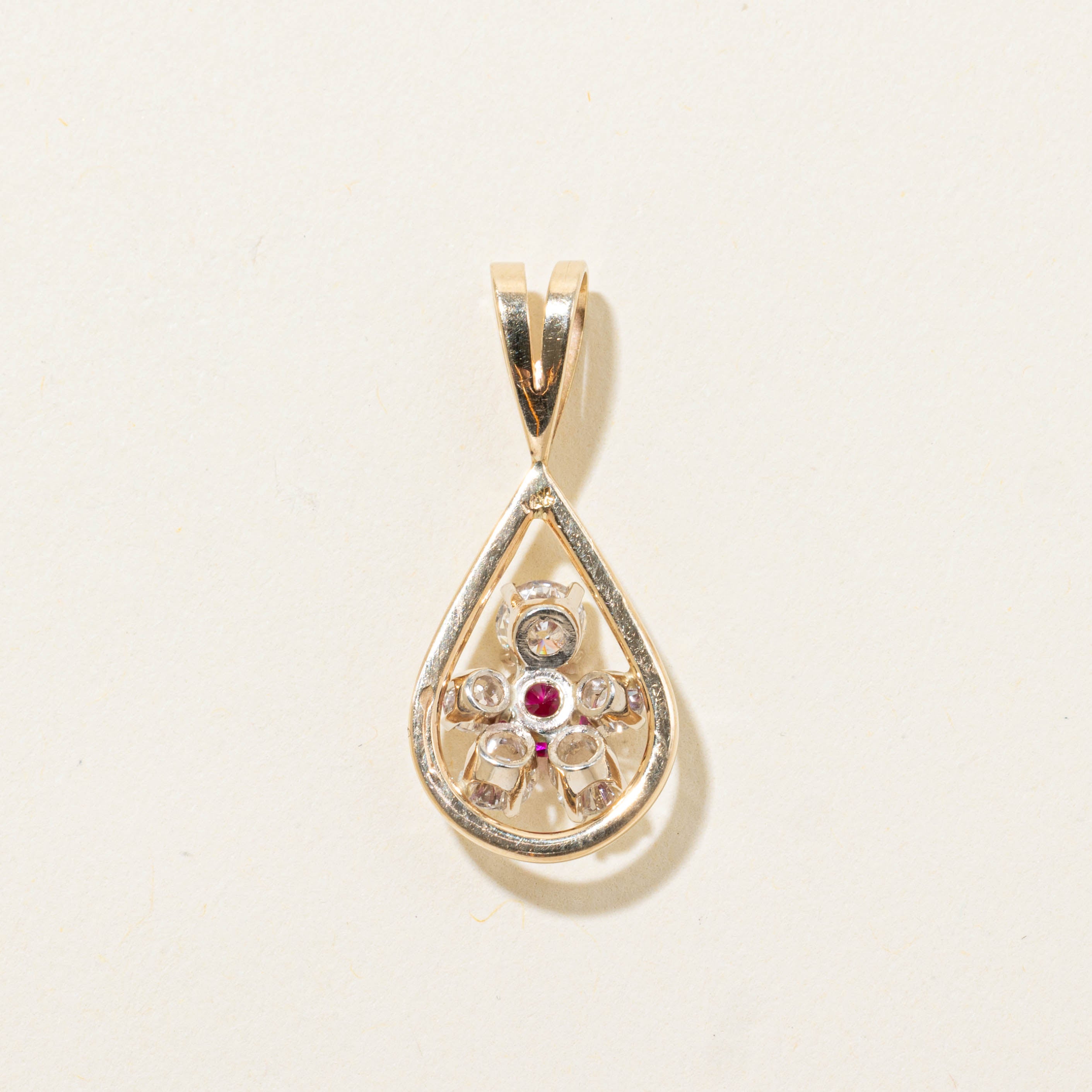 14k Synthetic Sapphire & Natural Diamond Teardrop Pendant | 0.30ct, 0.66ctw