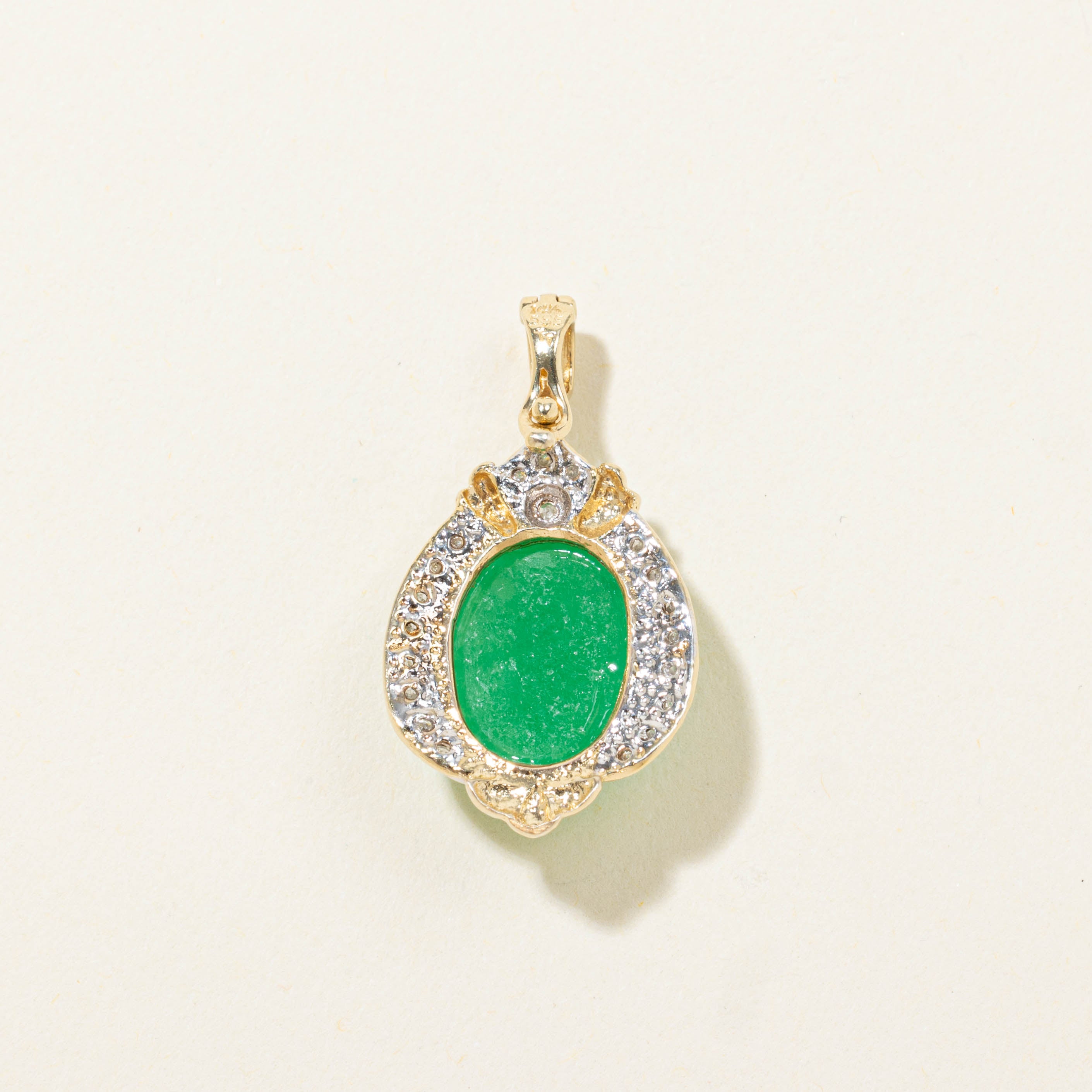 14k Jadeite & Diamond Ornate Halo Pendant | 7.00ct, 0.12ctw