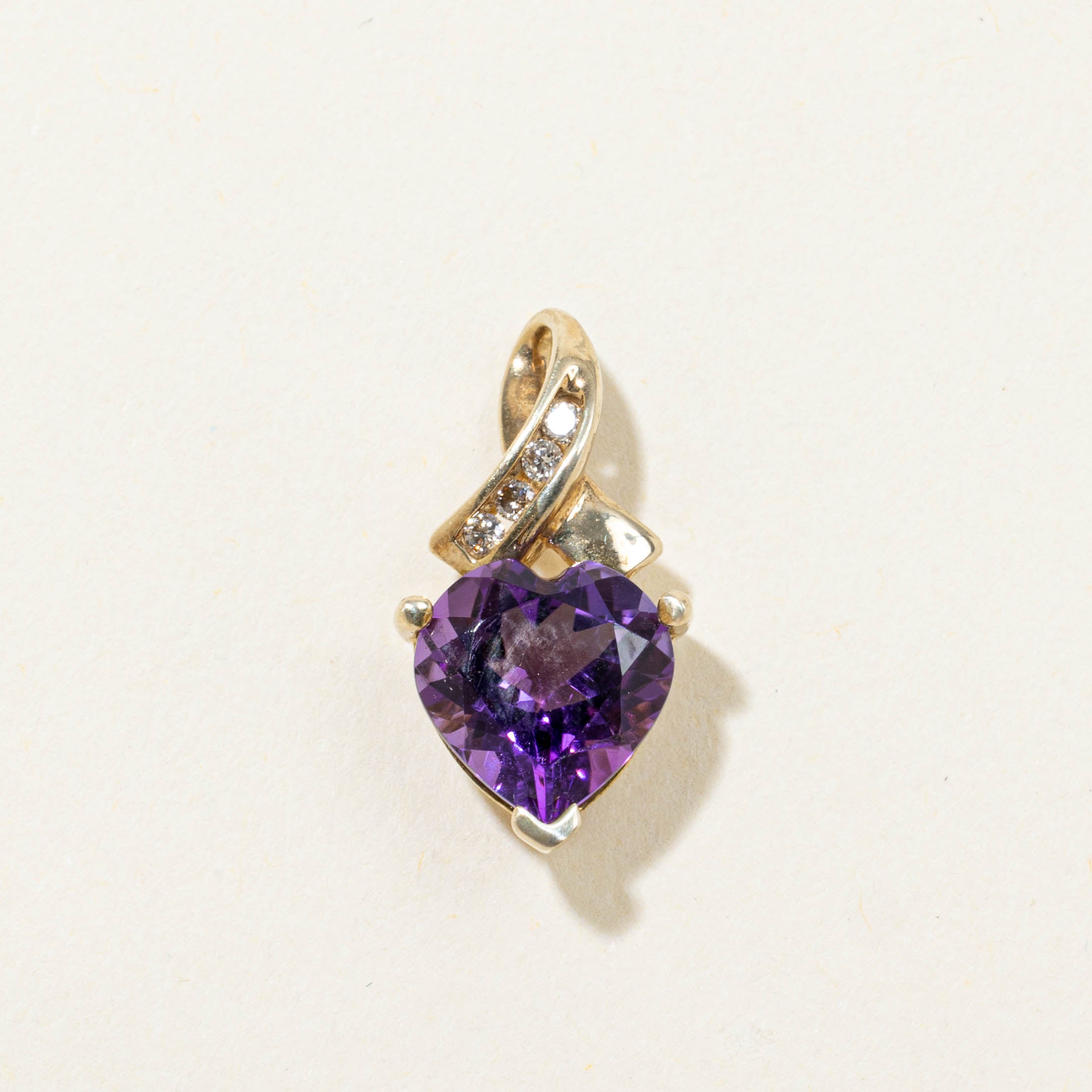 10k Heart Cut Amethyst & Diamond Pendant | 1.70ct, 0.02ctw