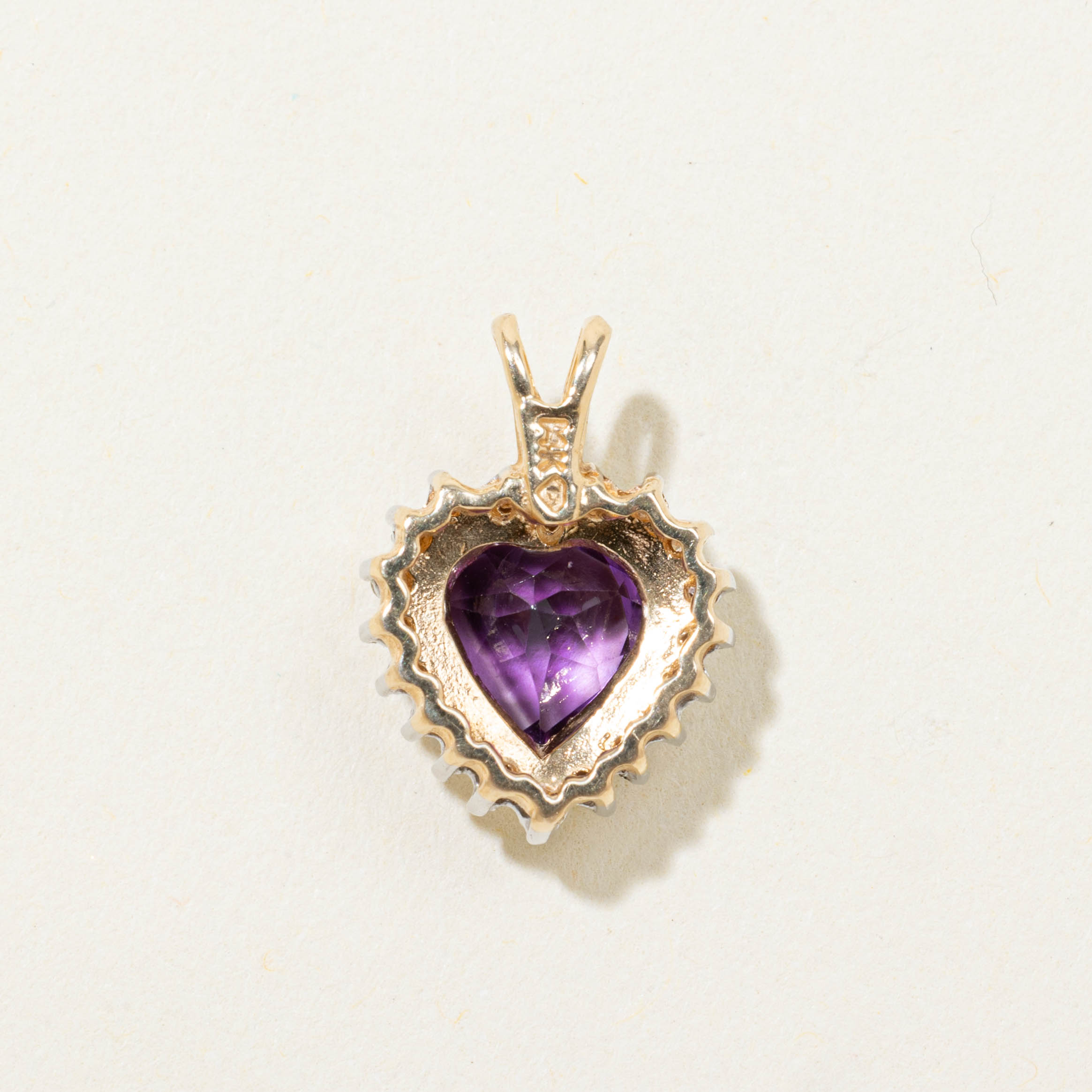 14k Heart Cut Amethyst & Diamond Halo Pendant | 1.00ct, 0.10ctw