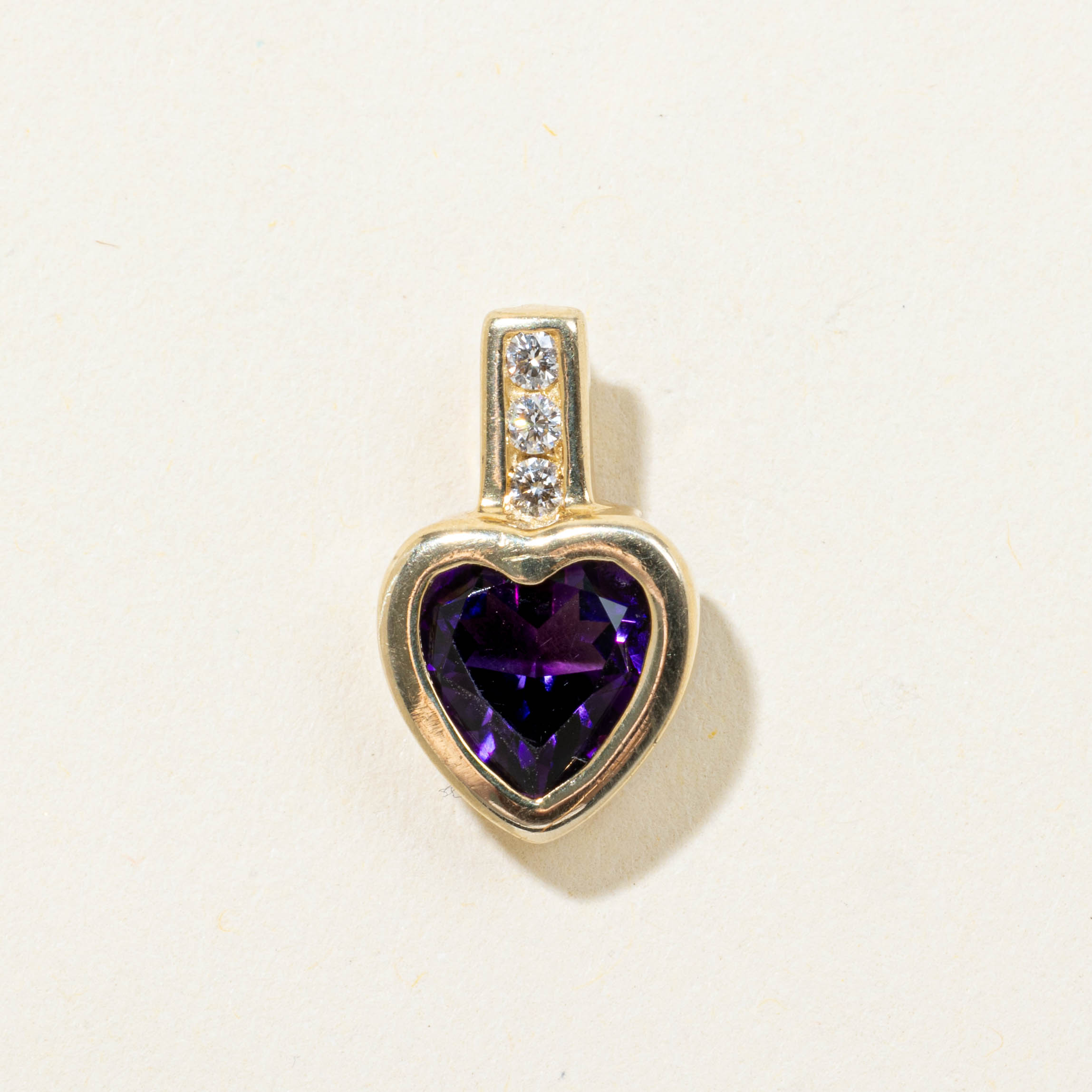 14k Heart Cut Amethyst & Diamond Pendant | 0.85ct, 0.03ctw