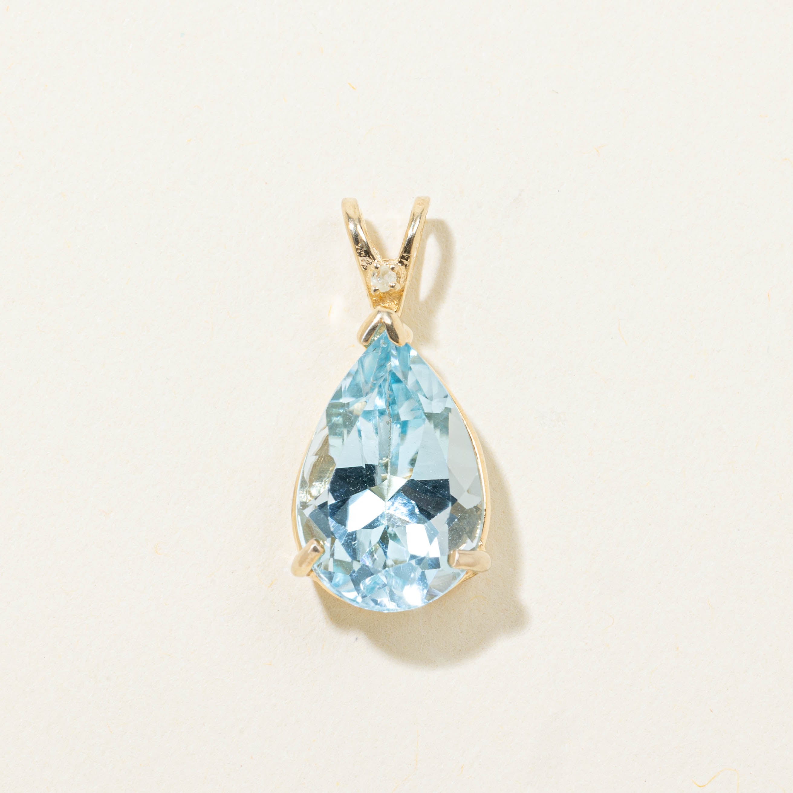 14k Pear Cut Blue Topaz & Diamond Pendant | 6.30ct, 0.01ctw