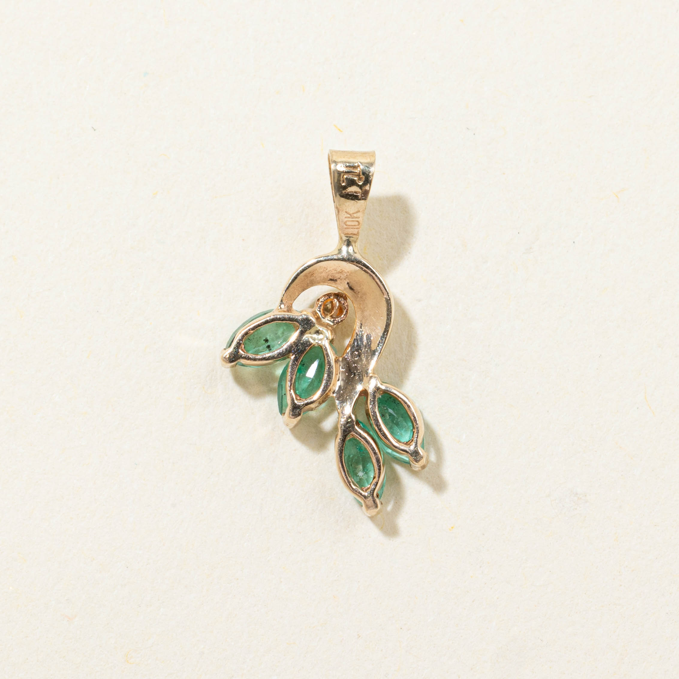 10k Emerald & Diamond Floral Cluster Pendant | 0.12ctw, 0.01ctw