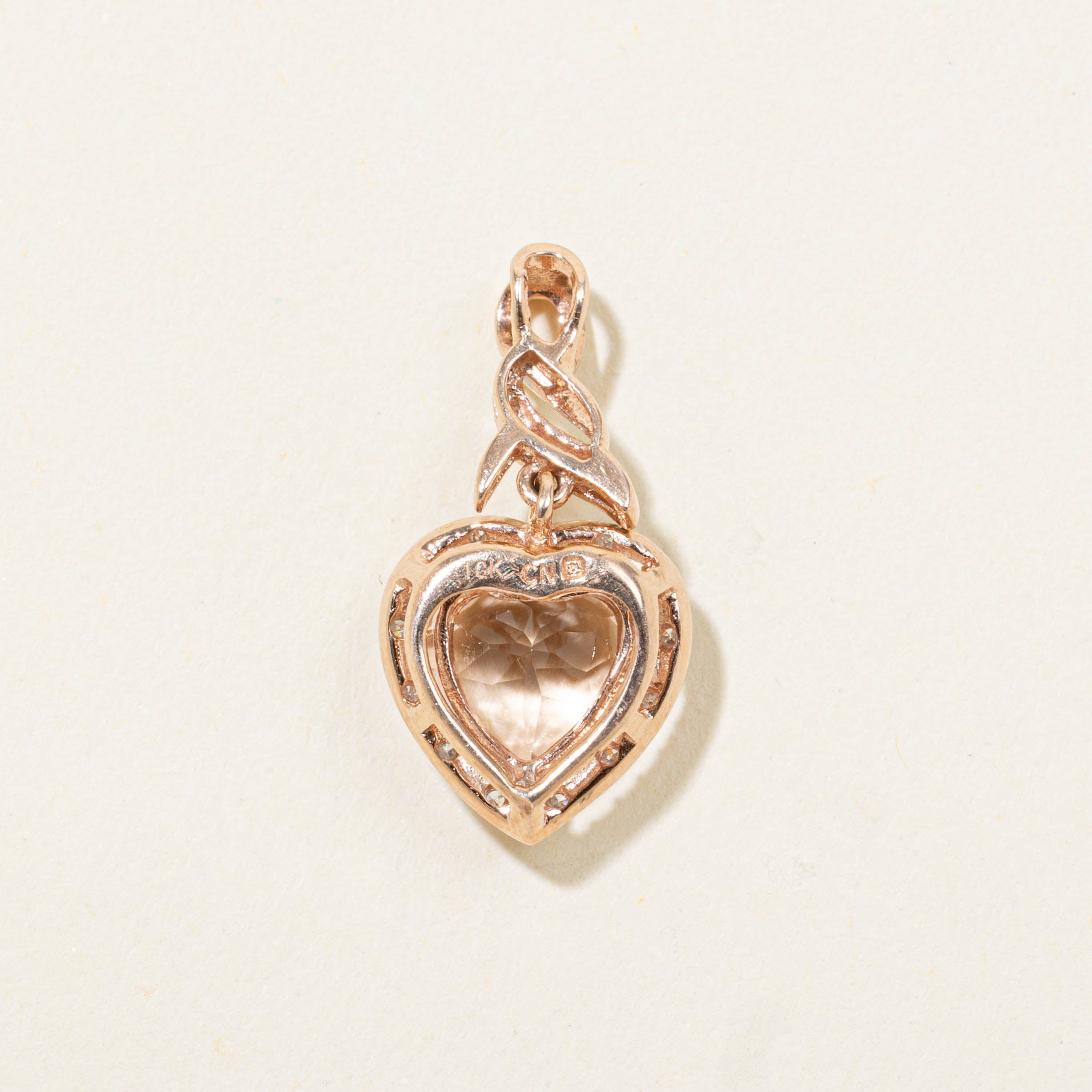 10k Rose Gold Heart Cut Morganite & Diamond Halo Pendant | 1.50ct, 0.07ctw