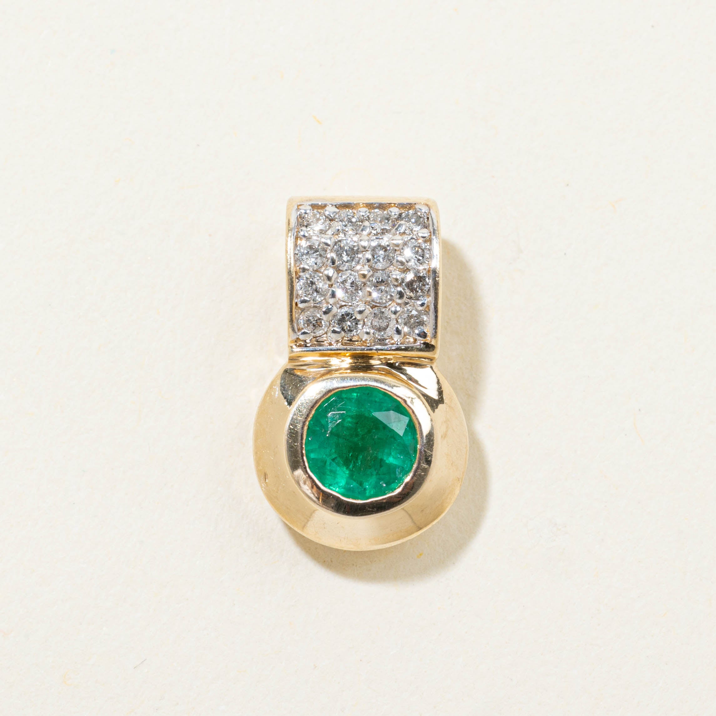 14k Bezel Set Emerald & Diamond Pendant | 0.34ct, 0.09ctw