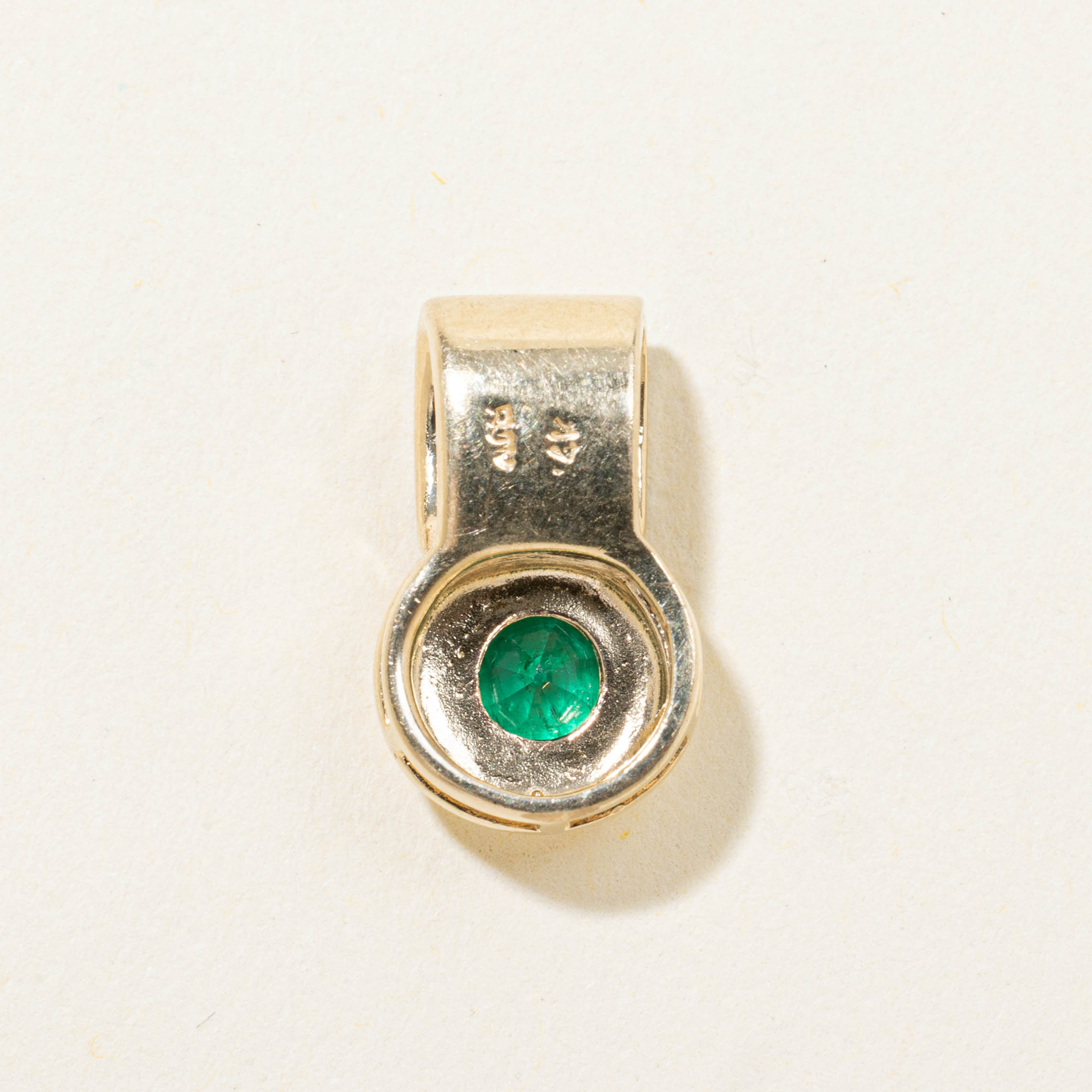 14k Bezel Set Emerald & Diamond Pendant | 0.34ct, 0.09ctw