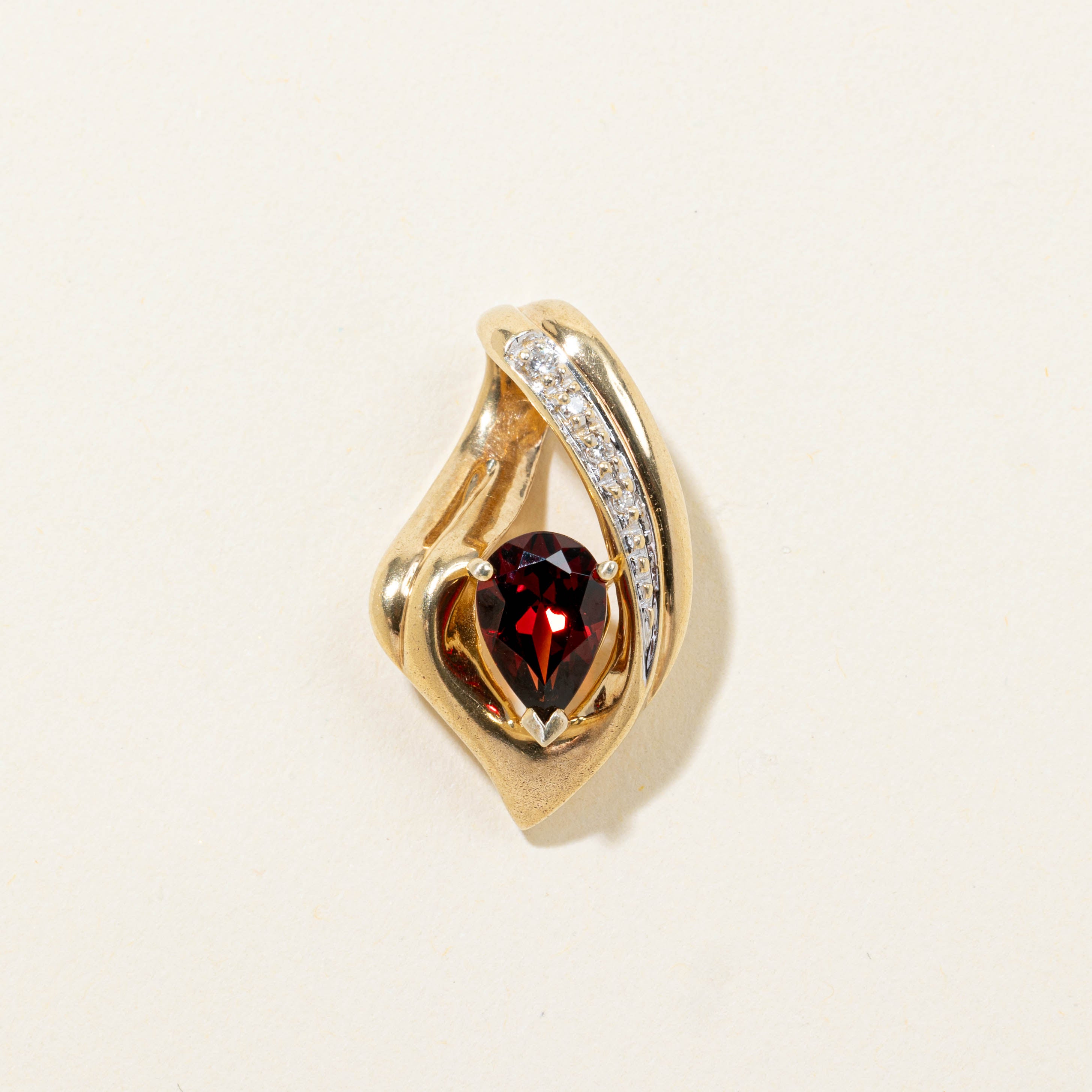 14k Garnet & Diamond Abstract Pendant | 1.60ct, 0.03ctw