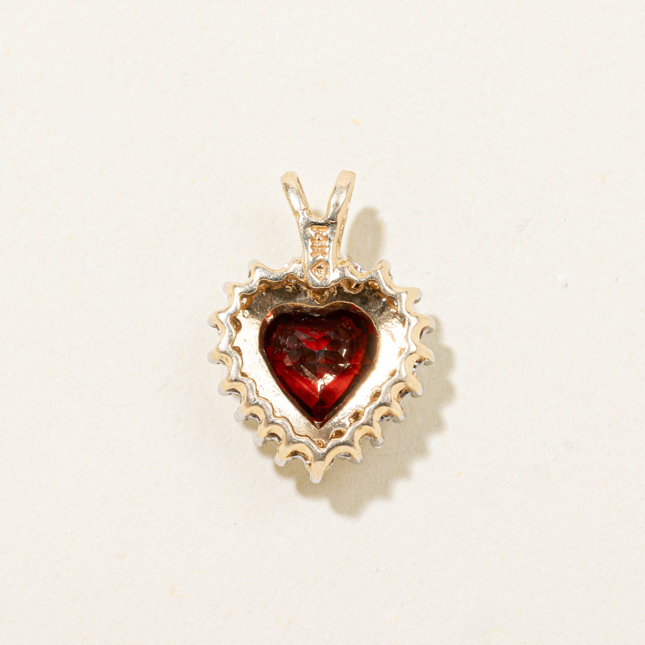 14k Heart Cut Garnet & Diamond Halo Pendant | 1.10ct, 0.10ctw