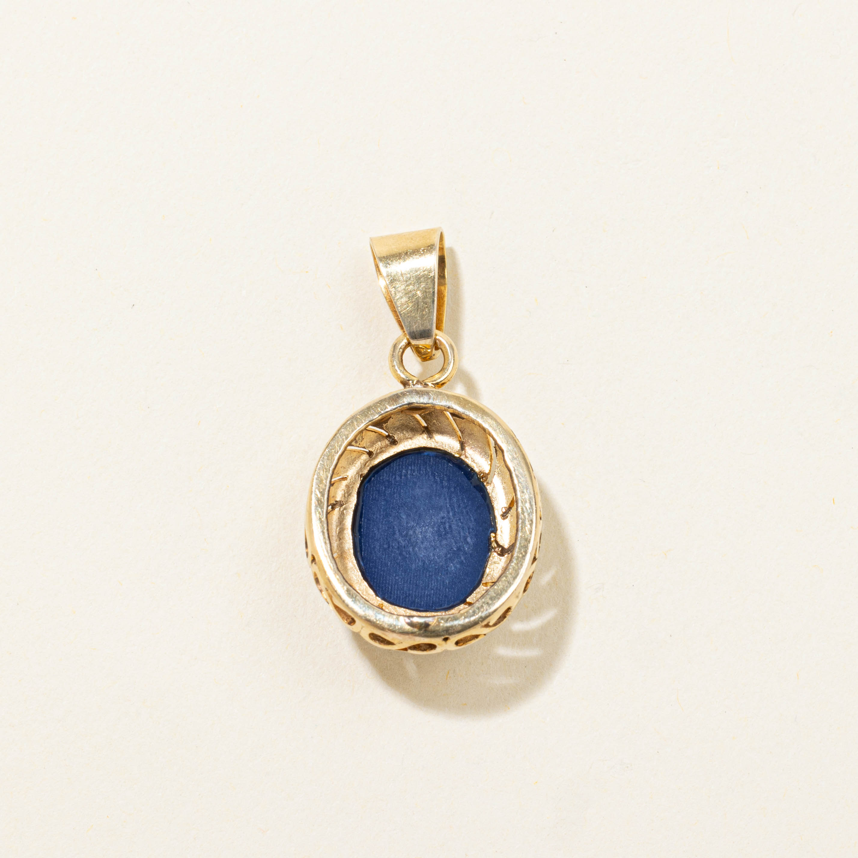 14k Bezel Set Synthetic Sapphire Pendant | 5.00ct