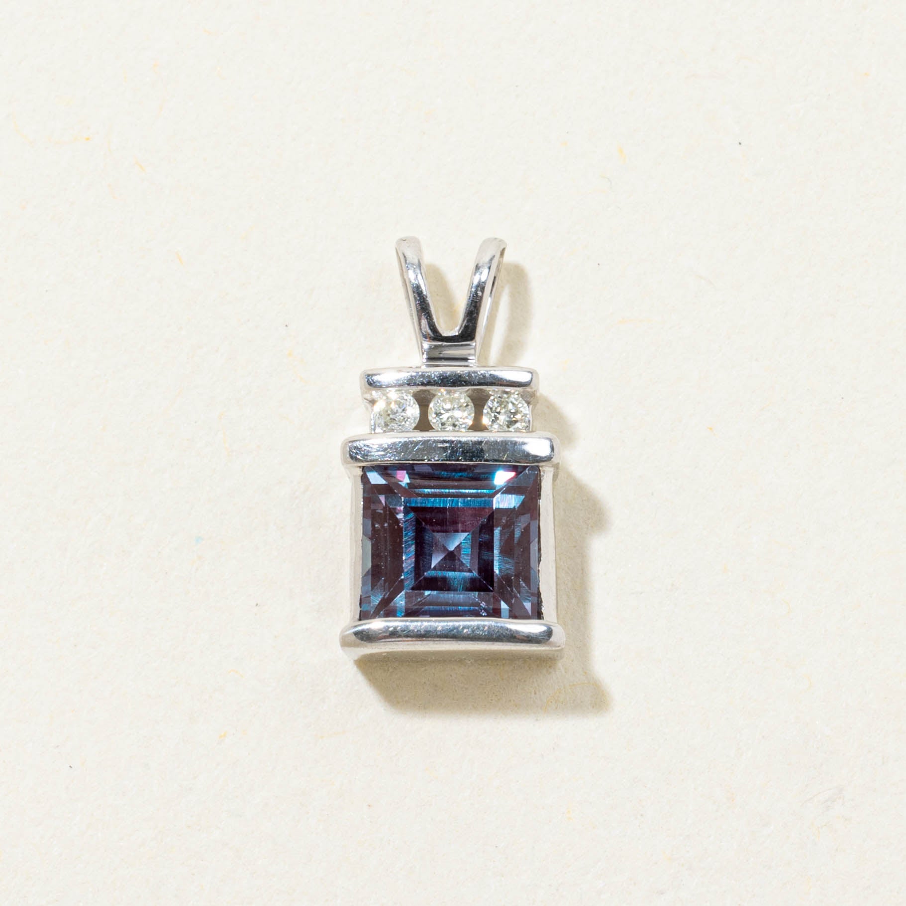 10k Synthetic Sapphire & Natural Diamond Pendant | 0.75ct, 0.02ctw