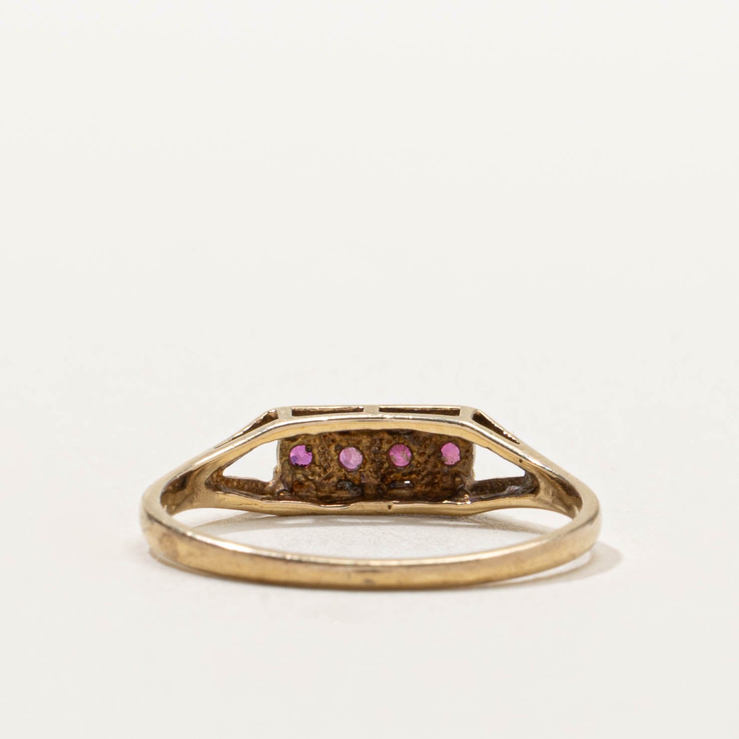 1982 London Four Stone Ruby Split Shank Ring | SZ 6.25