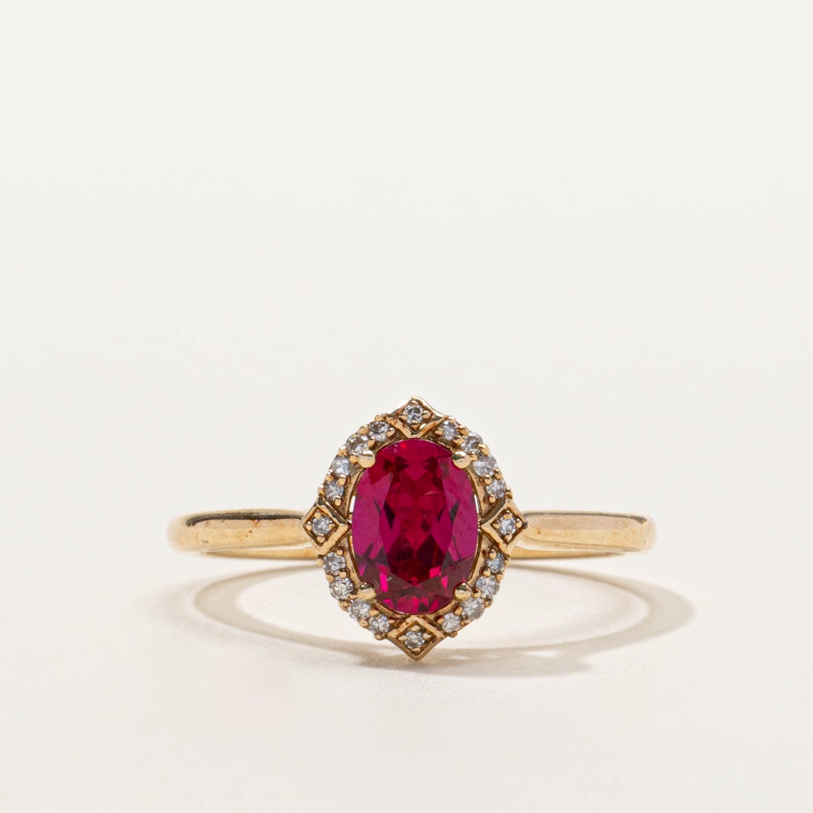 ‘Micheal Hill' Synthetic Ruby & Diamond Halo Ring | SZ 7.25