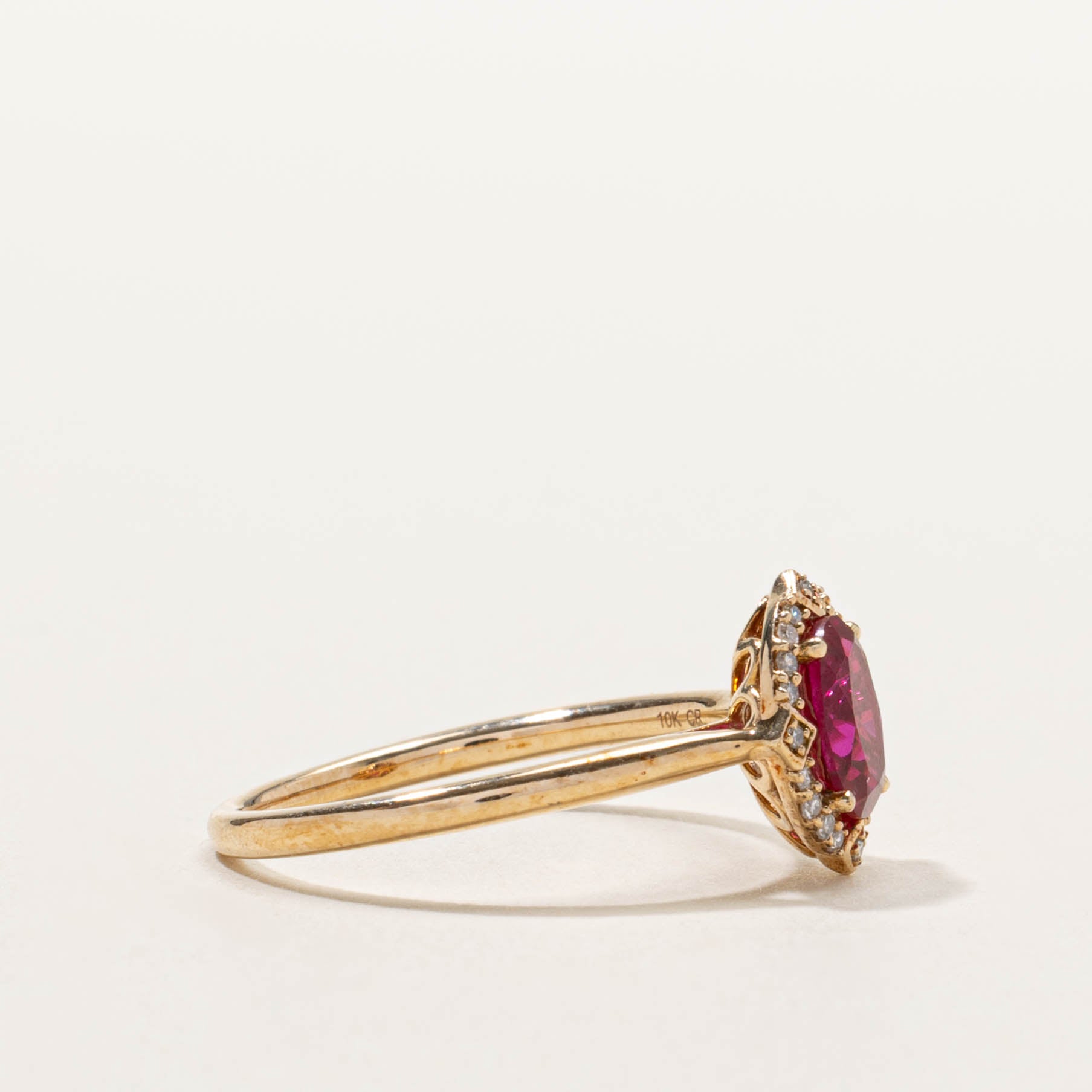 ‘Micheal Hill' Synthetic Ruby & Diamond Halo Ring | SZ 7.25